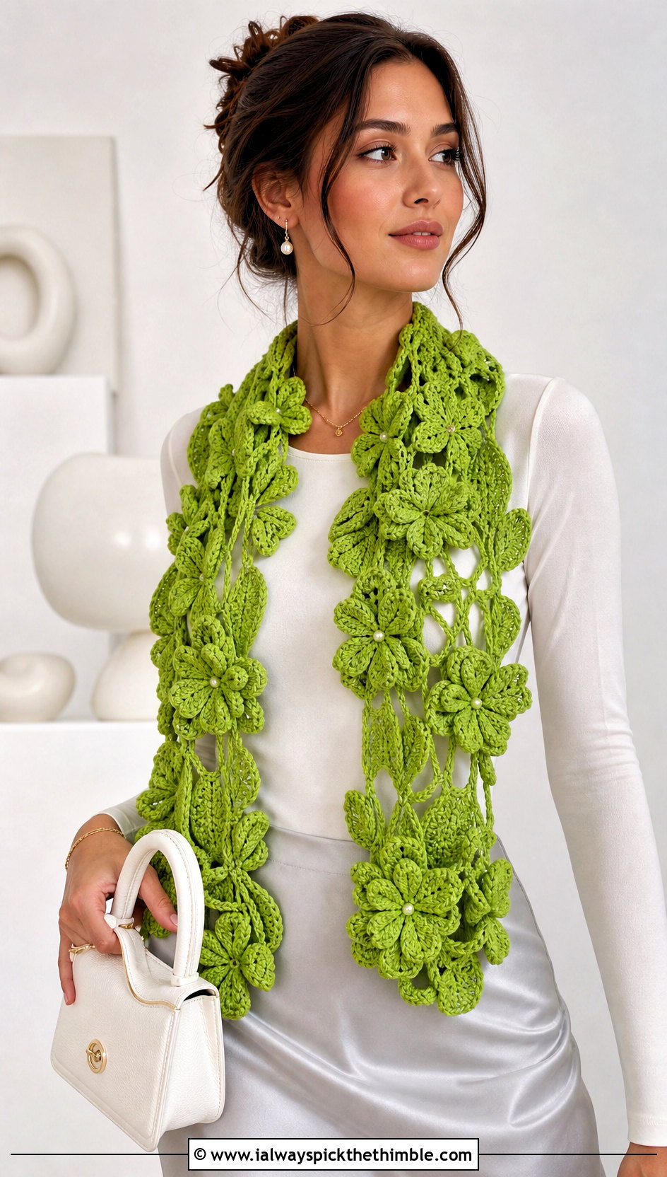Floral Applique Crochet Scarf With Satin Skirt - 15 Crochet Fancy Scarf outfit ideas