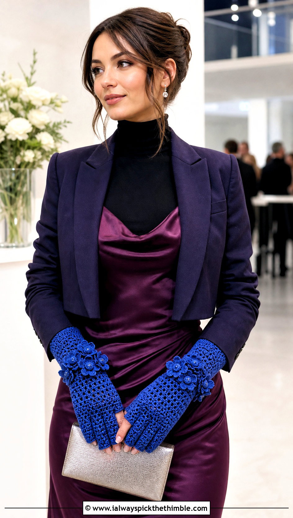 Floral Applique Crochet Texting Gloves With Slip Dress - 15 Crochet Texting Gloves outfit ideas
