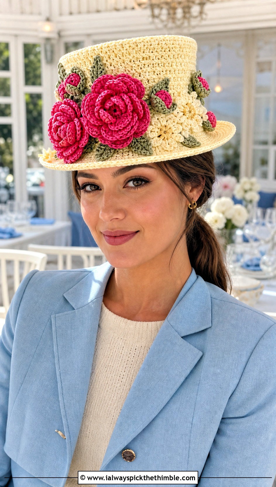 Floral Applique Crochet Top Hat With Skirt Suit - 25 crochet top hat outfit ideas