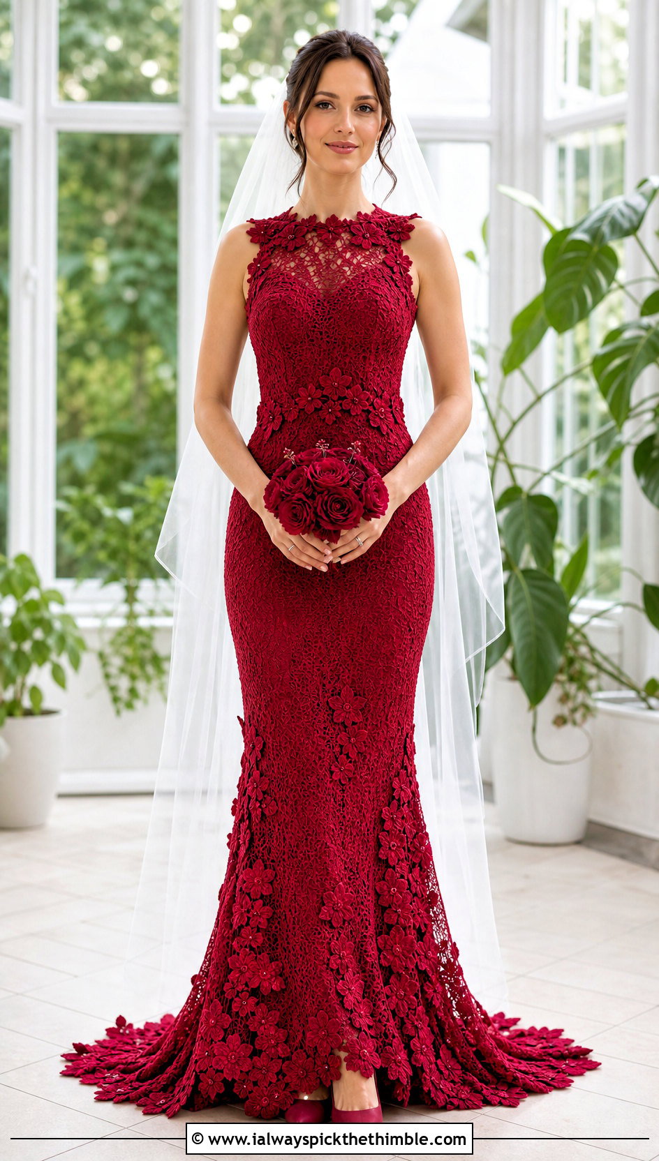 Floral Applique Crochet Wedding Gown With Simple Pumps - 20 crochet wedding dress gowns outfit ideas