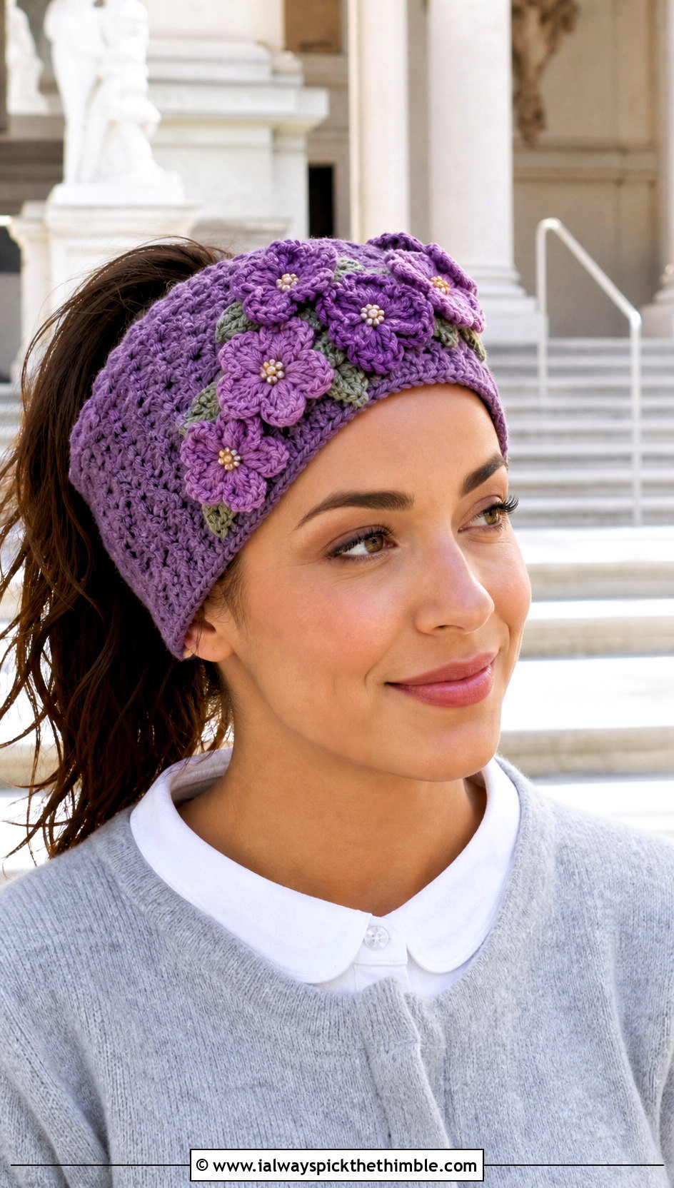 Floral Applique Ponytail Crochet Hat With Midi Skirt - 20 ponytail crochet hat outfit ideas