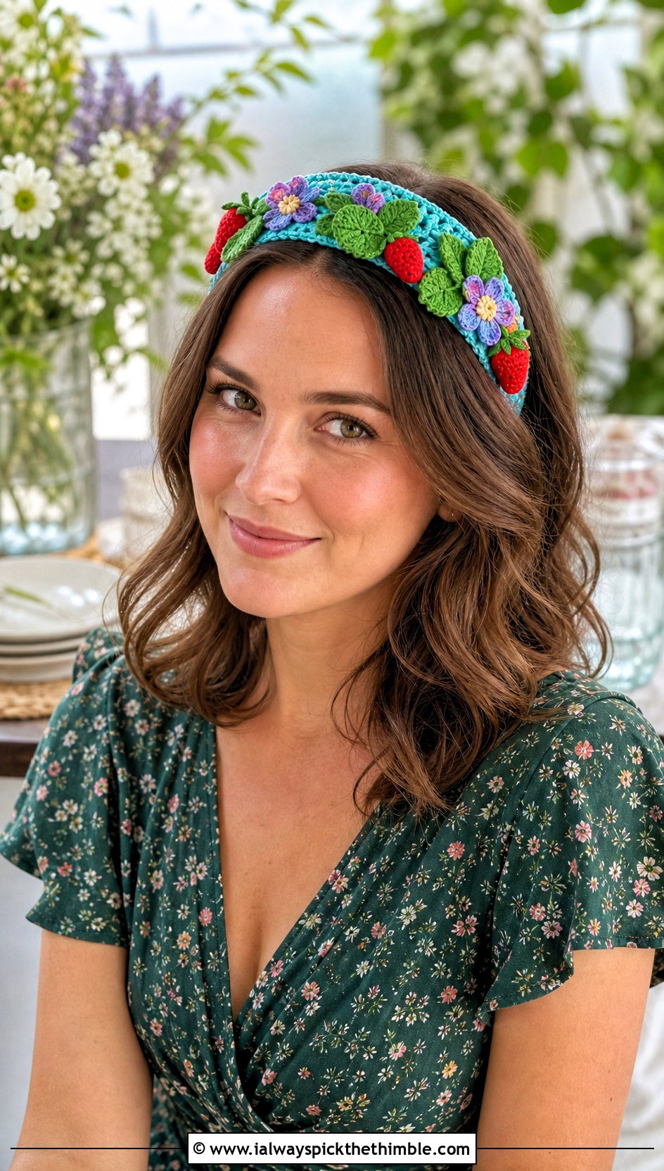 Floral Applique Strawberry Headband With Floral Dress - 25 Crochet Strawberry Headband outfit ideas