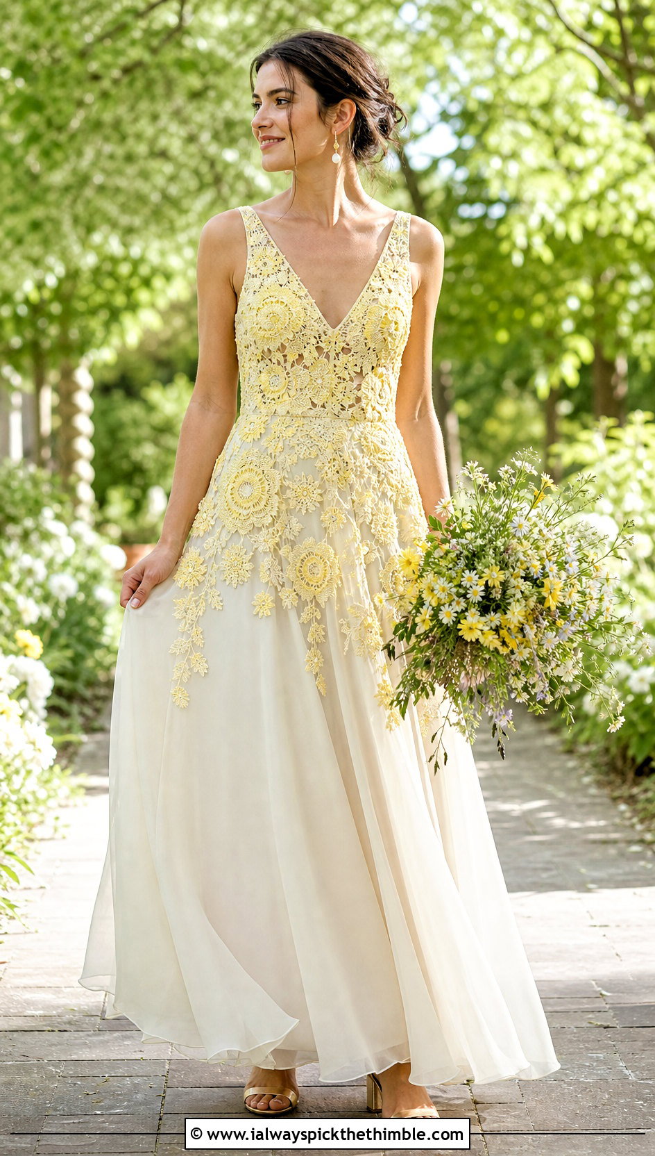 Floral Crochet A Line Wedding Dress - 20 boho crochet wedding dress outfit ideas