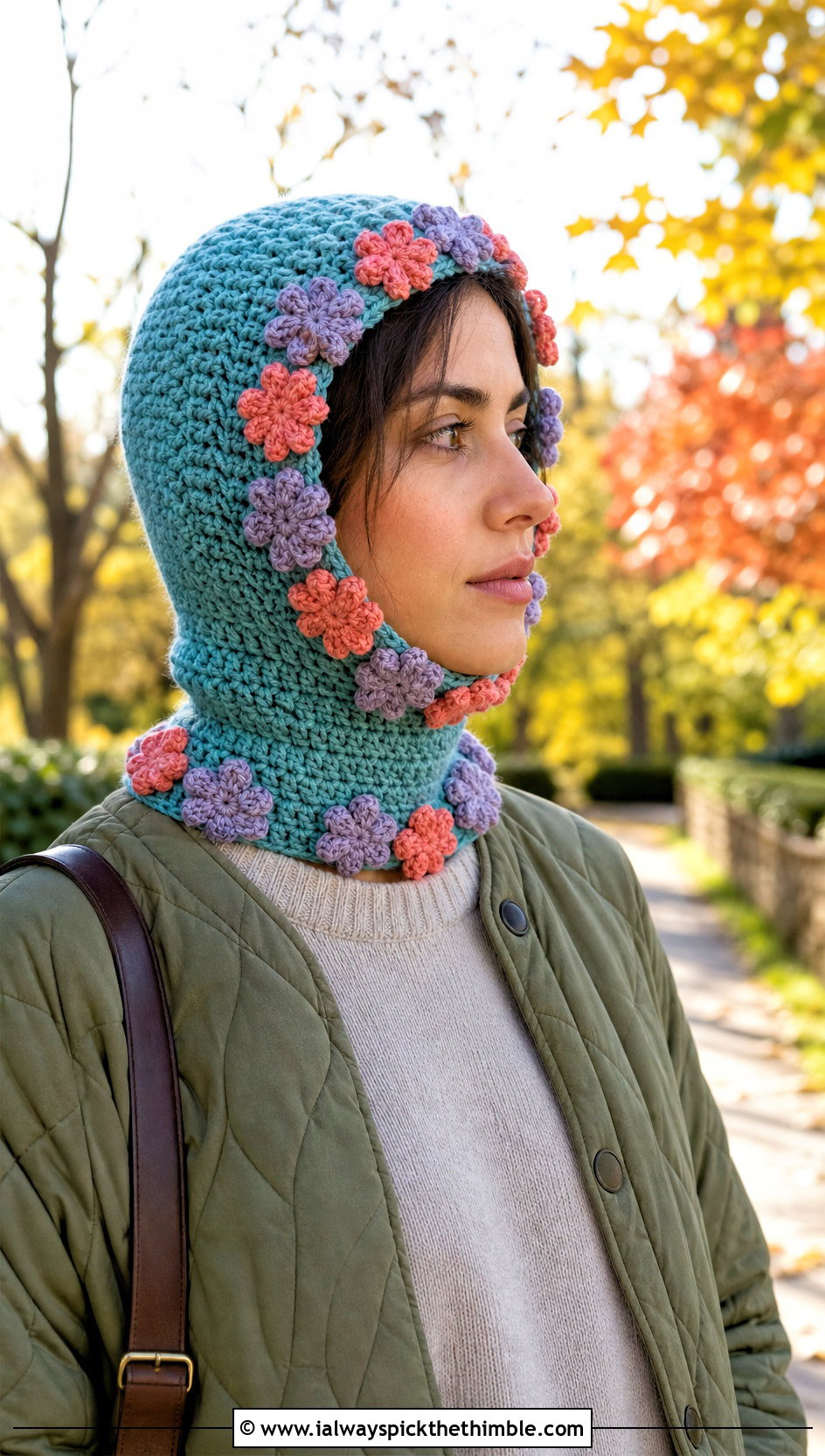 Floral Crochet Balaclava With Quilted Jacket - 20 easy crochet balaclava outfit ideas