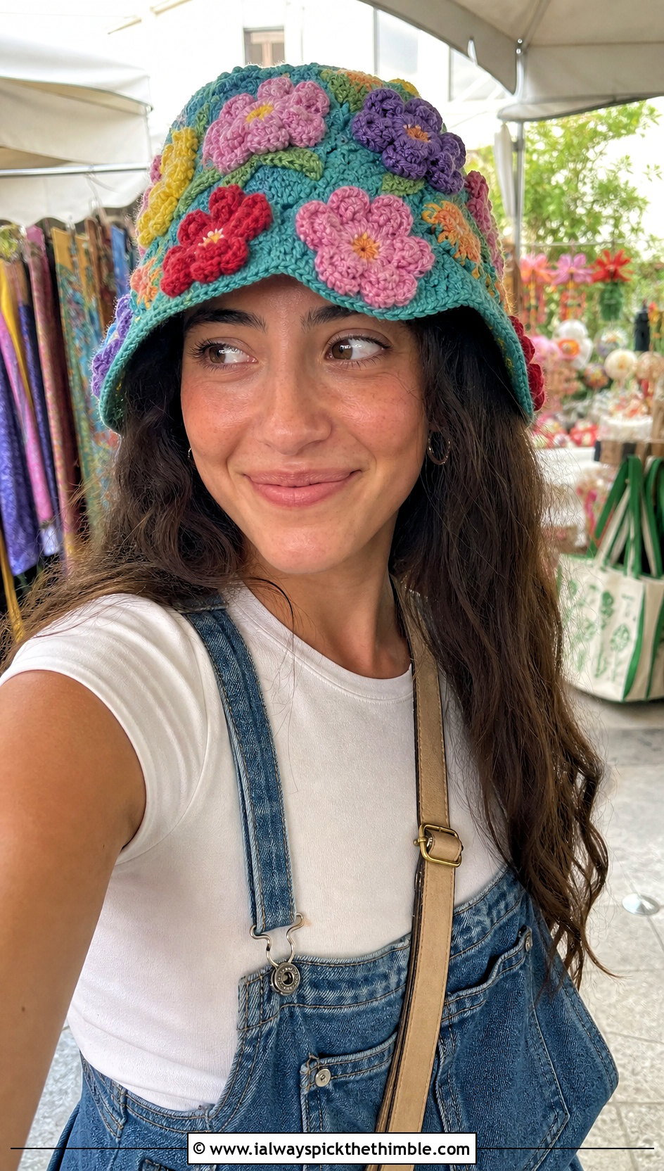 Floral Crochet Bucket Hat With Overalls - 25 Crochet Hat Inspo outfit ideas