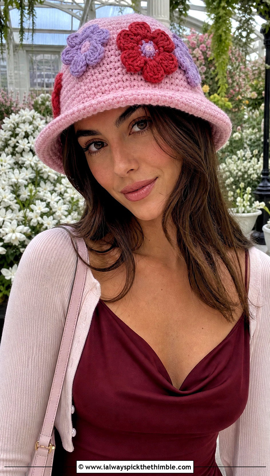 Floral Crochet Bucket Hat With Slip Dress And Cardigan - 15 Crochet Beanie Bucket Hat outfit ideas
