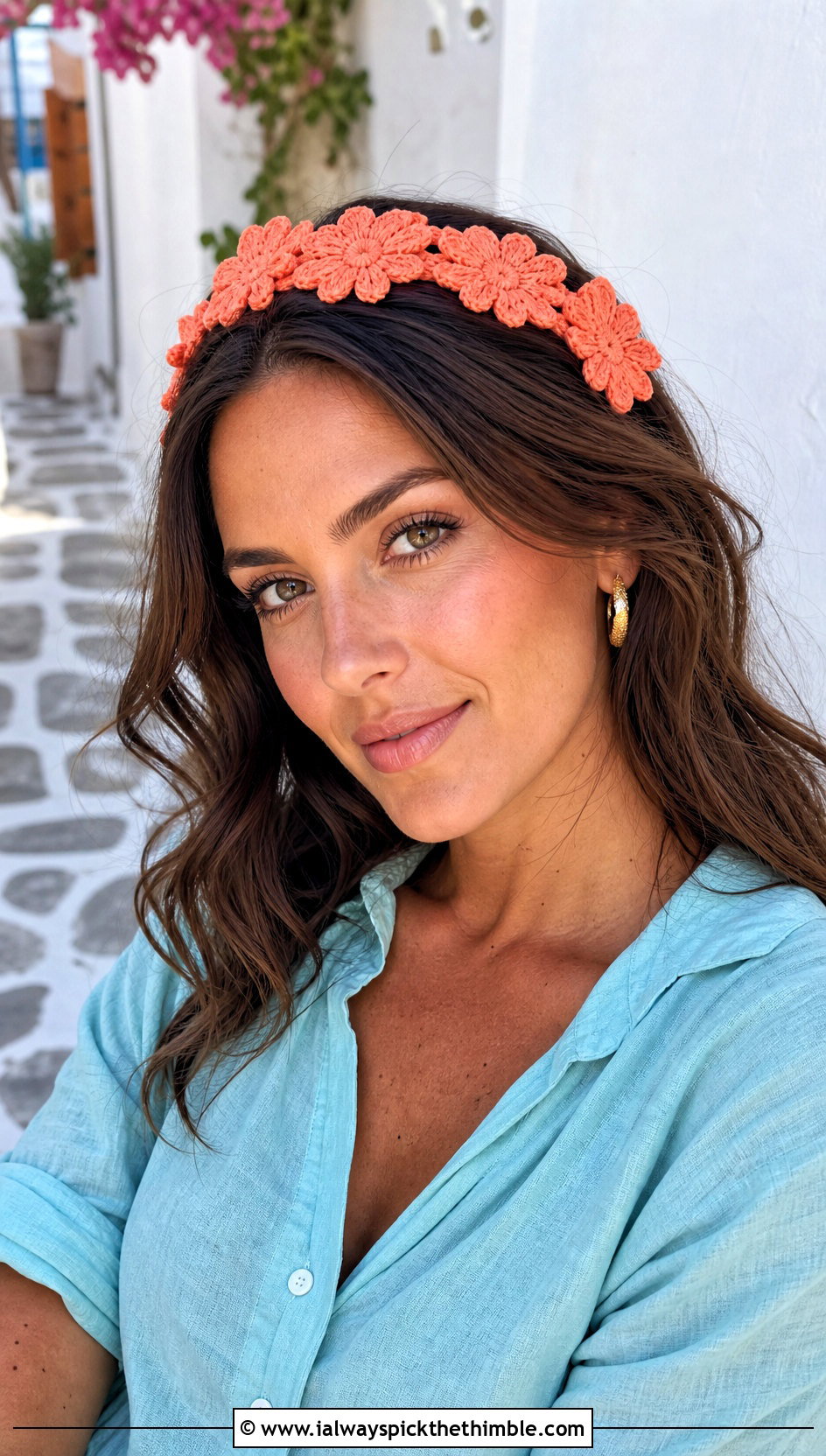 Floral Crochet Headband With Linen Set - 15 knit or crochet headbands outfit ideas