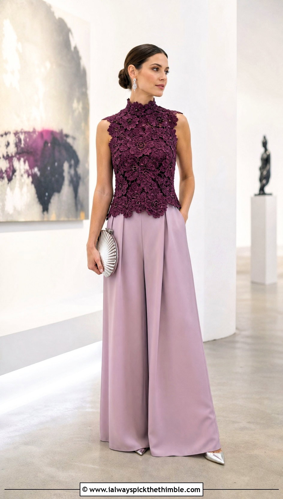 Floral Crochet High Neck Top With Palazzo Pants - 25 crochet floral top outfit ideas