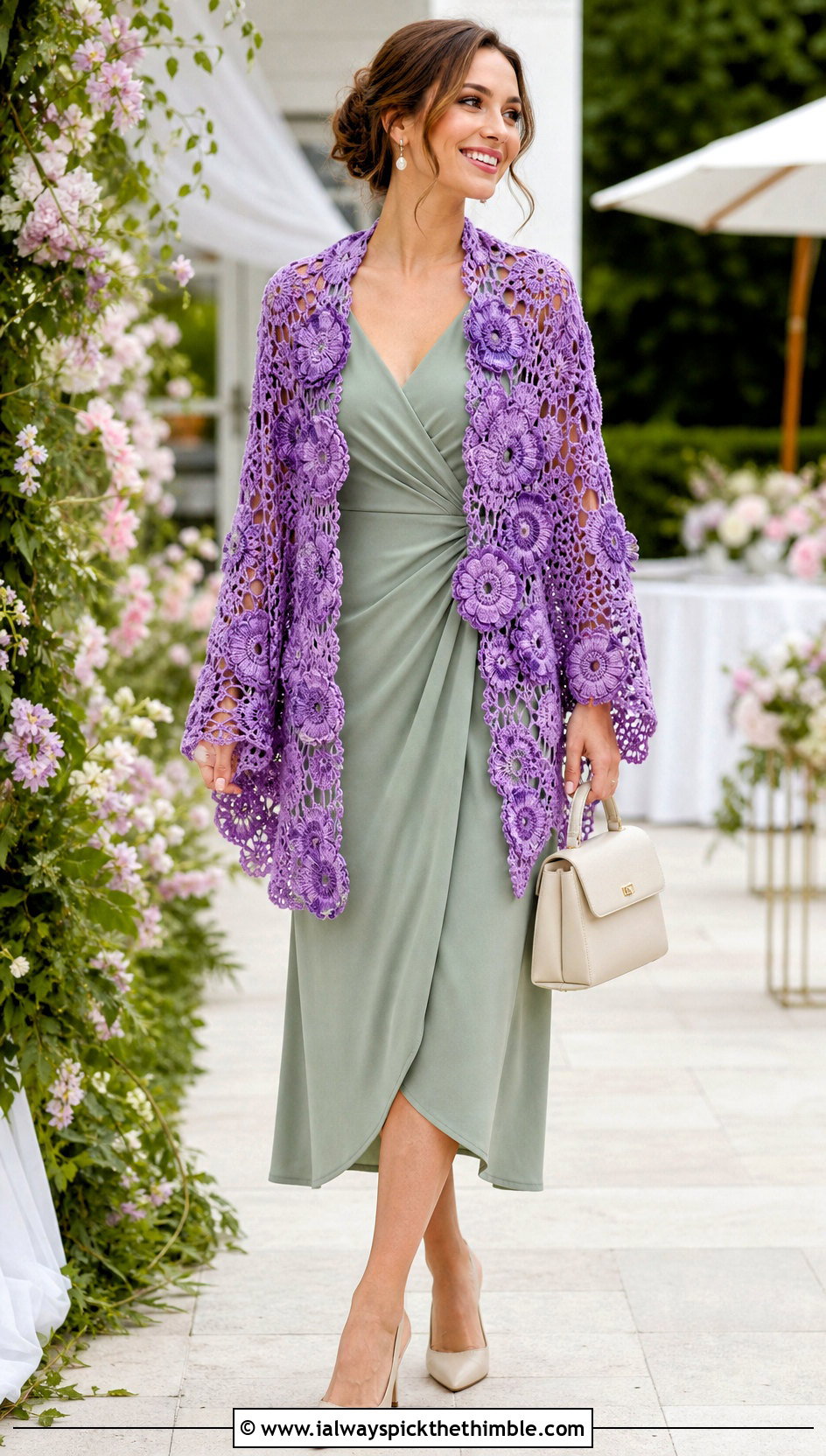 Floral Crochet Shawl With Midi Dress - 20 crochet shawl with arm holes outfit ideas