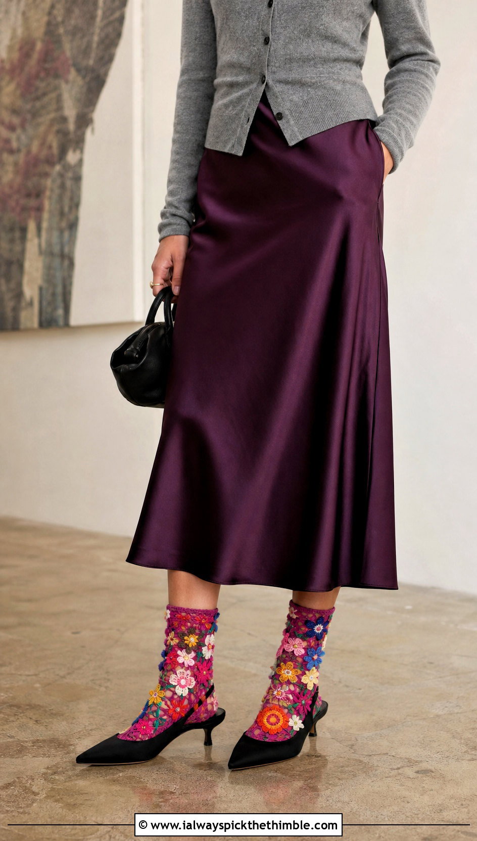 Floral Crochet Socks With Kitten Heels And Slip Skirt - 25 crochet socks outfit ideas