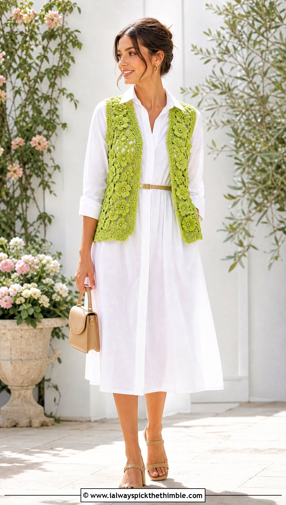 Floral Crochet Vest With White Shirt Dress - 25 diy crochet vest outfit ideas