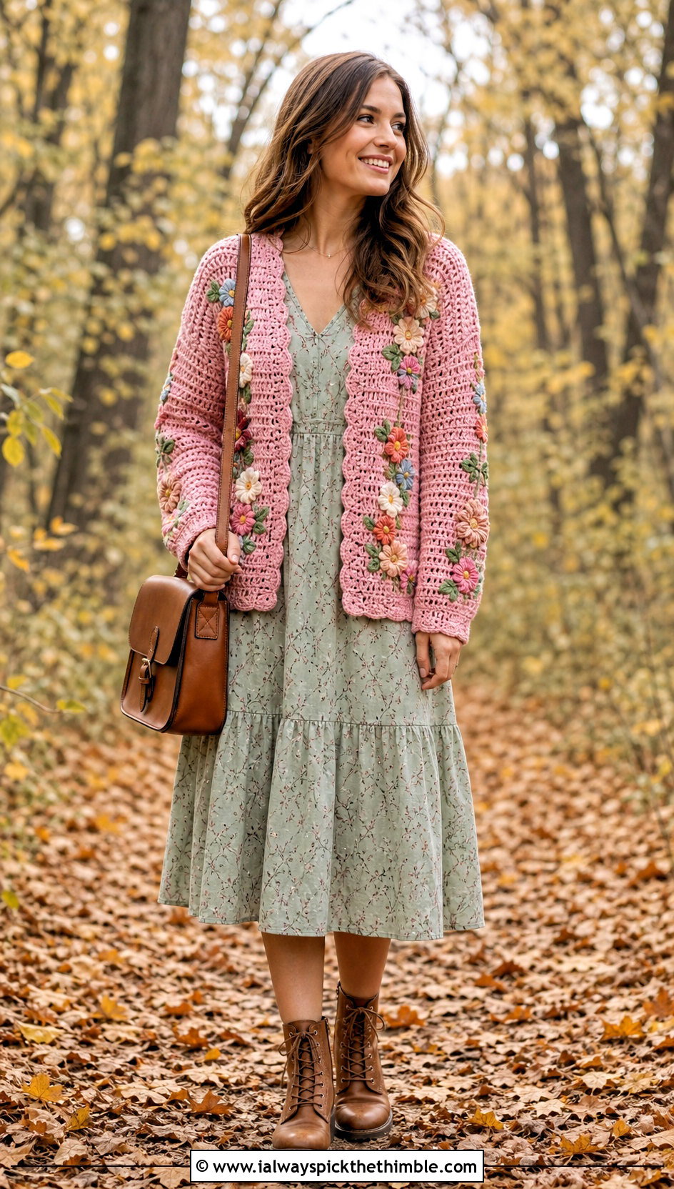 Floral Embroidered Folklore Crochet Cardigan With Prairie Dress - 20 Taylor Swift Folklore Crochet Cardigan outfit ideas