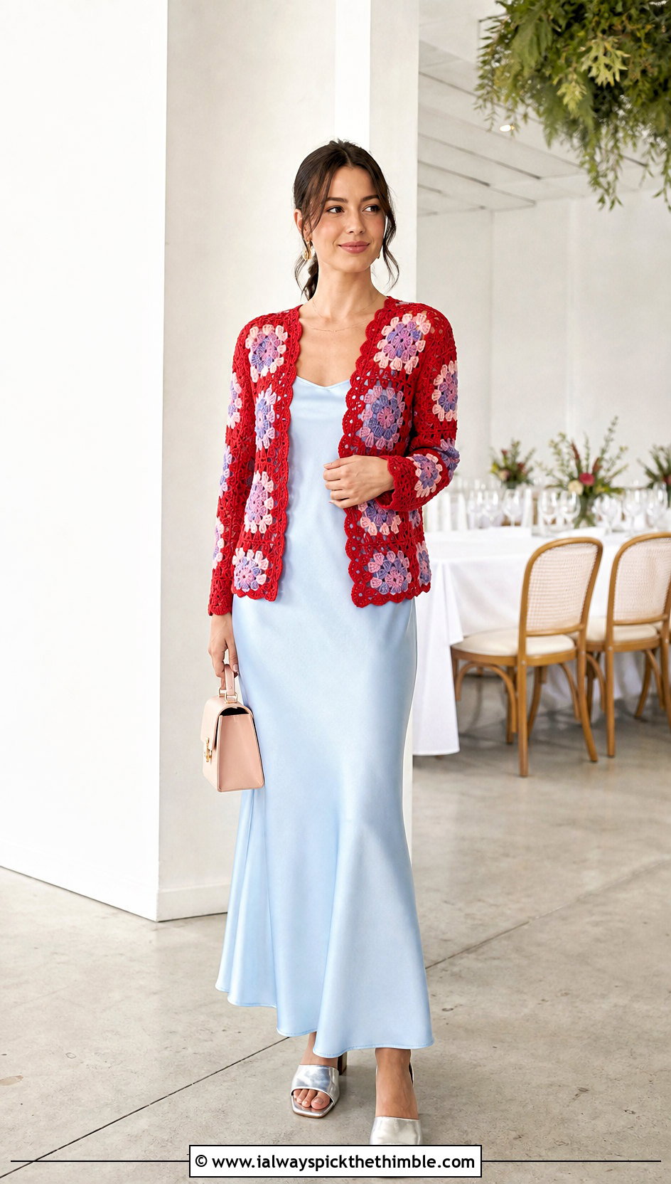 Floral Granny Square Cardigan With Slip Dress - 20 Granny Squares Sweater outfit ideas