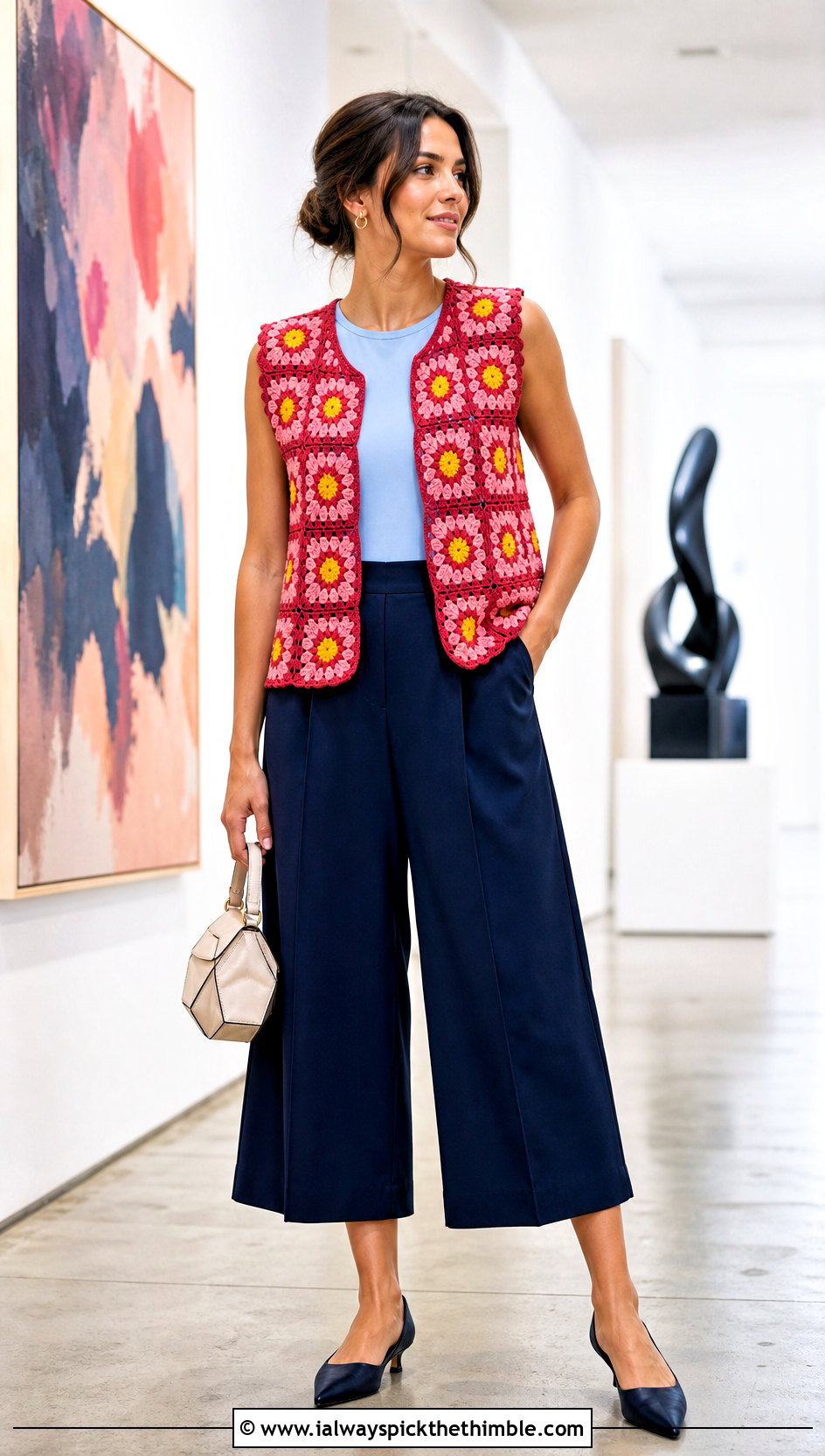 Floral Granny Square Paul McCartney Crochet Vest With Culottes - 25 paul mccartney crochet vest outfit ideas