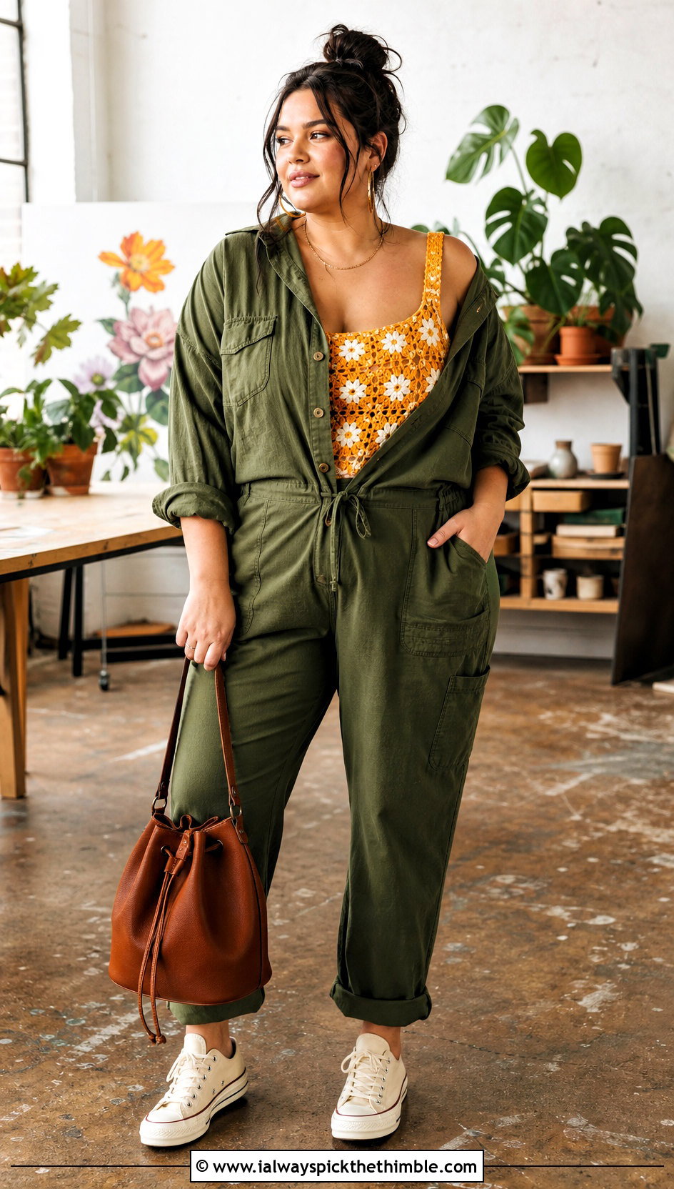 Floral Granny Square Tank Under A Utility Jumpsuit - 25 granny square tank outfit ideas