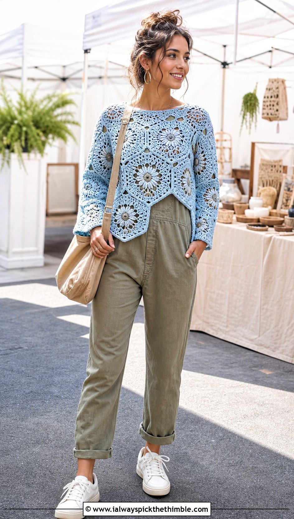 Floral Hexagon Granny Square Pullover With Utility Jumpsuit - 20 Hexagon Granny Square Pullover outfit ideas