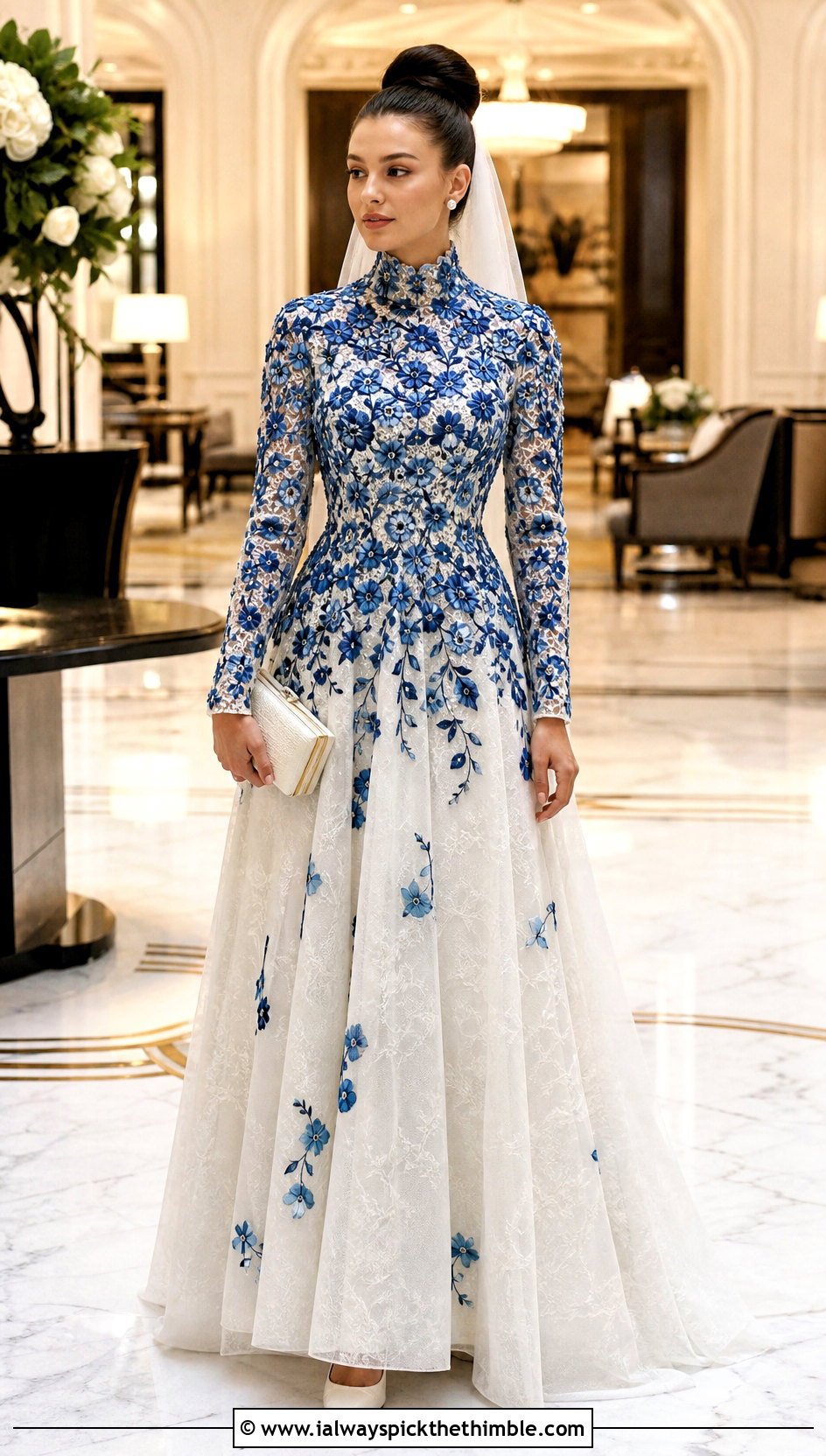 Floral High Neck Wedding Dress - 20 irish lace crochet wedding dress outfit ideas