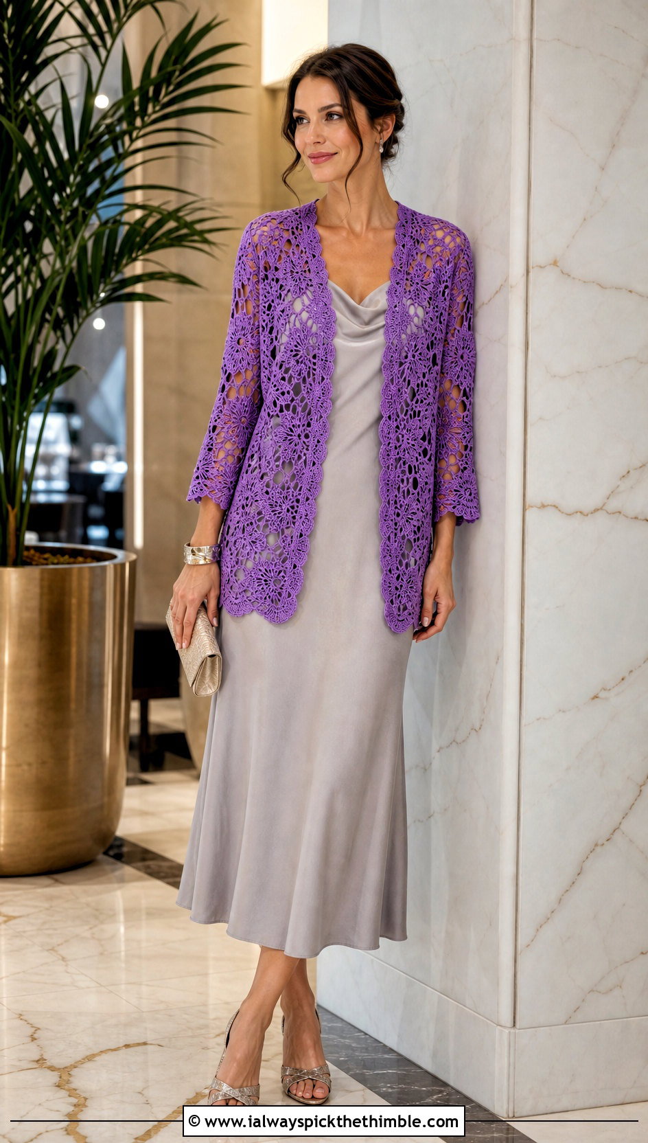 Floral Lace Cardigan With Slip Dress - 20 crochet flower cardigan outfit ideas