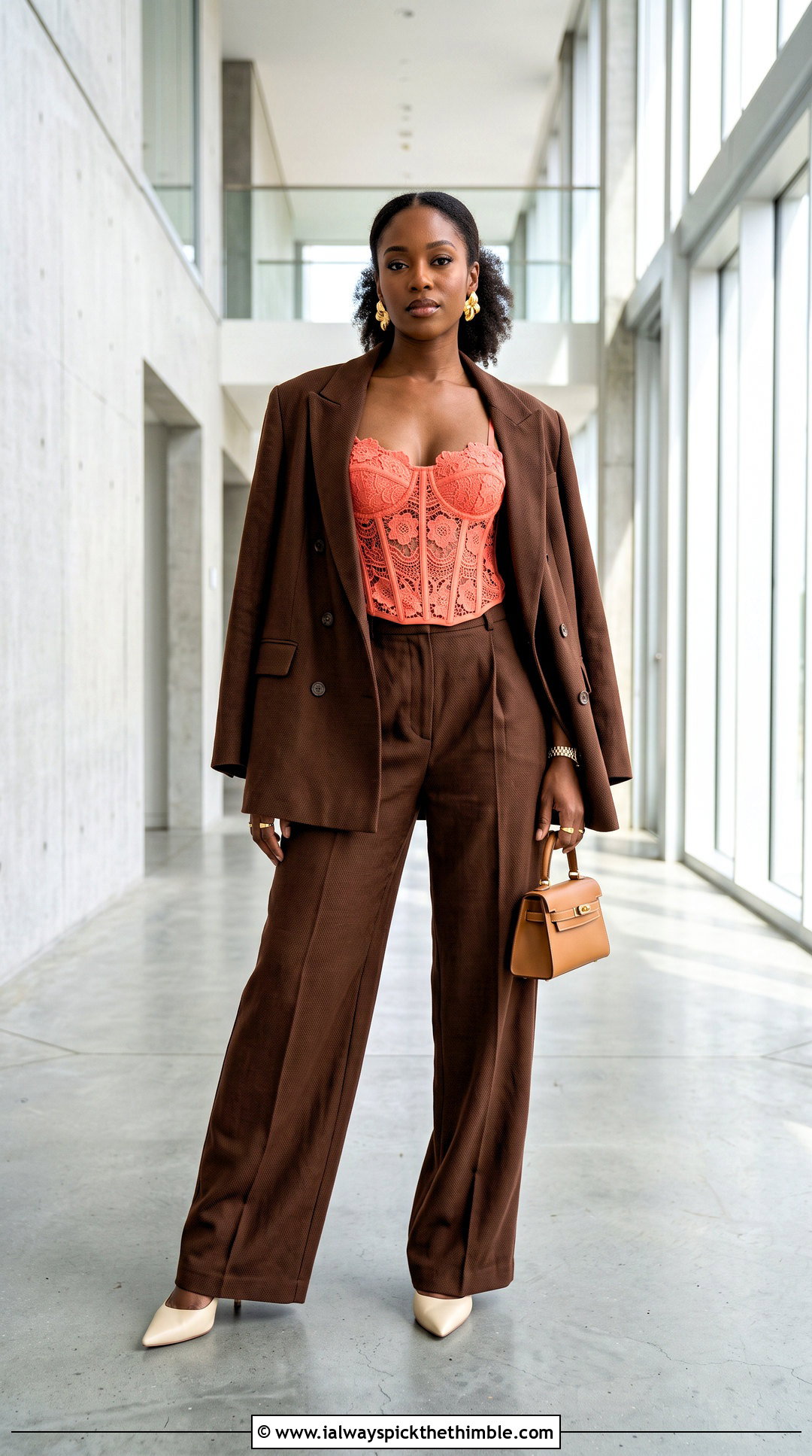 Floral Lace Corset Top With Oversized Suit - 20 crochet floral lace top outfit ideas