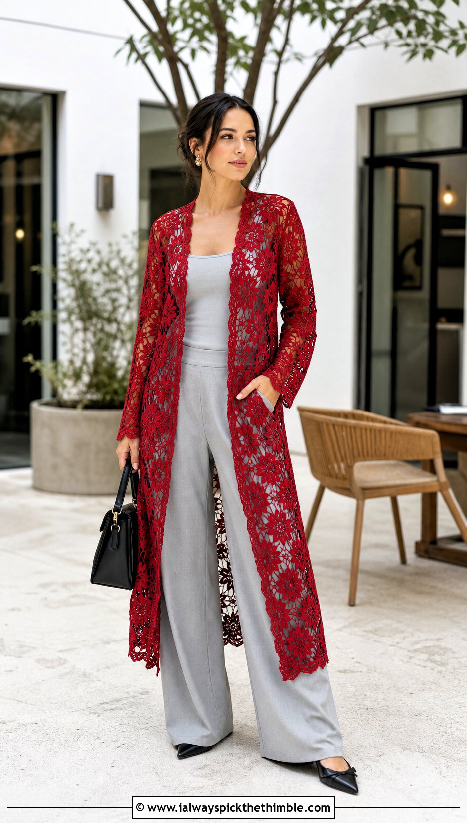 Floral Lace Crochet Cover Up With Monochrome Outfit - 20 easy crochet cover up outfit ideas