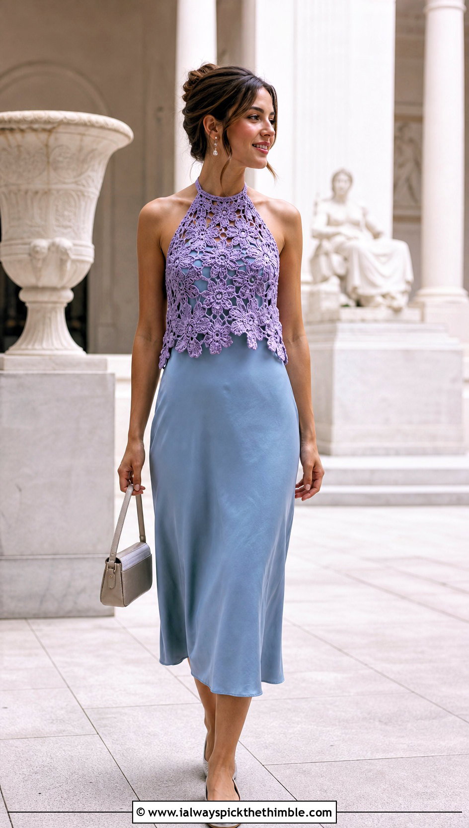 Floral Lace Crochet Halter With Slip Dress - 15 floral crochet halter design outfit ideas