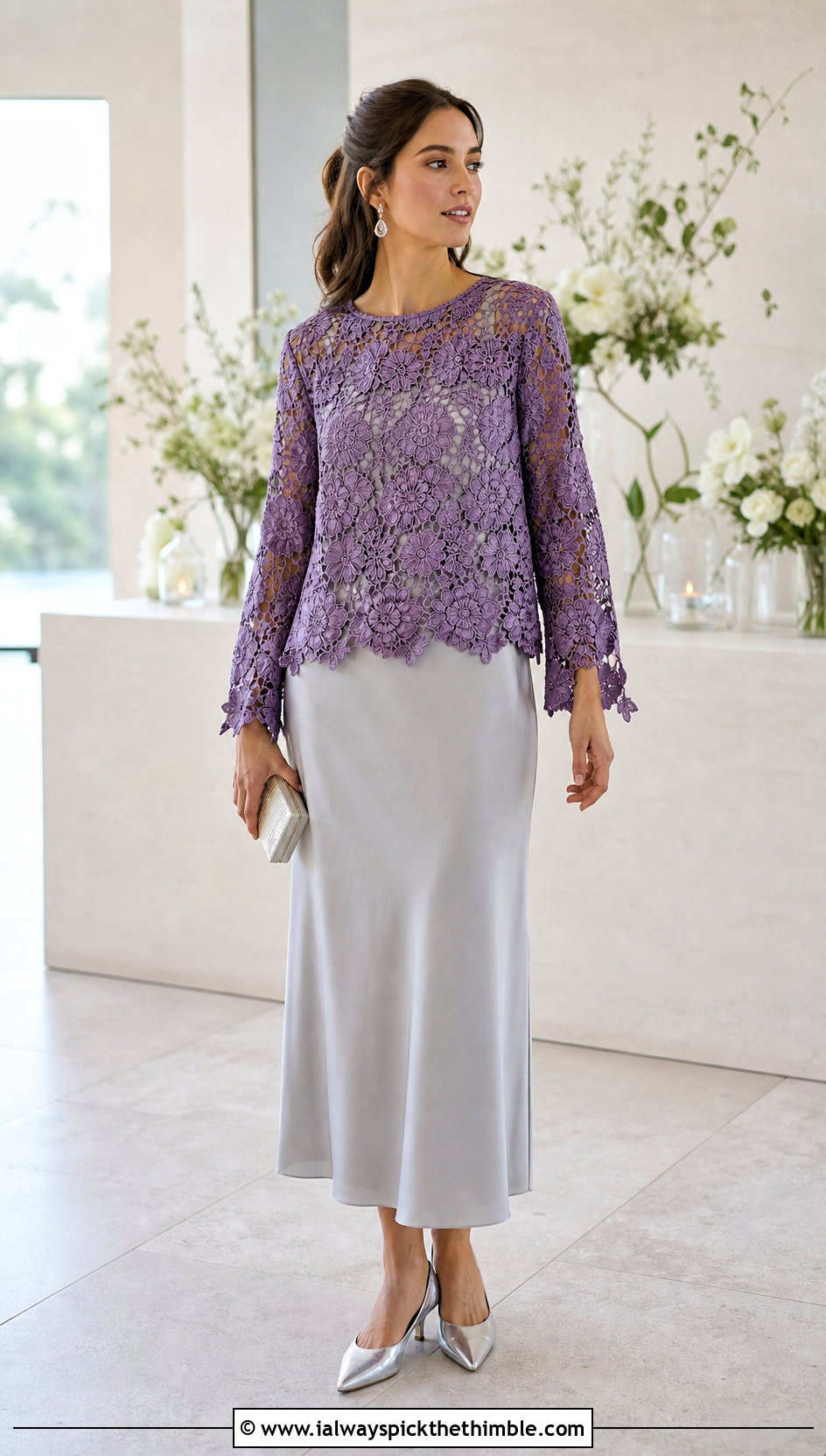Floral Lace Crochet Long Sleeve Top Over A Slip Dress - 20 Crochet Tops With Long Sleeves outfit ideas