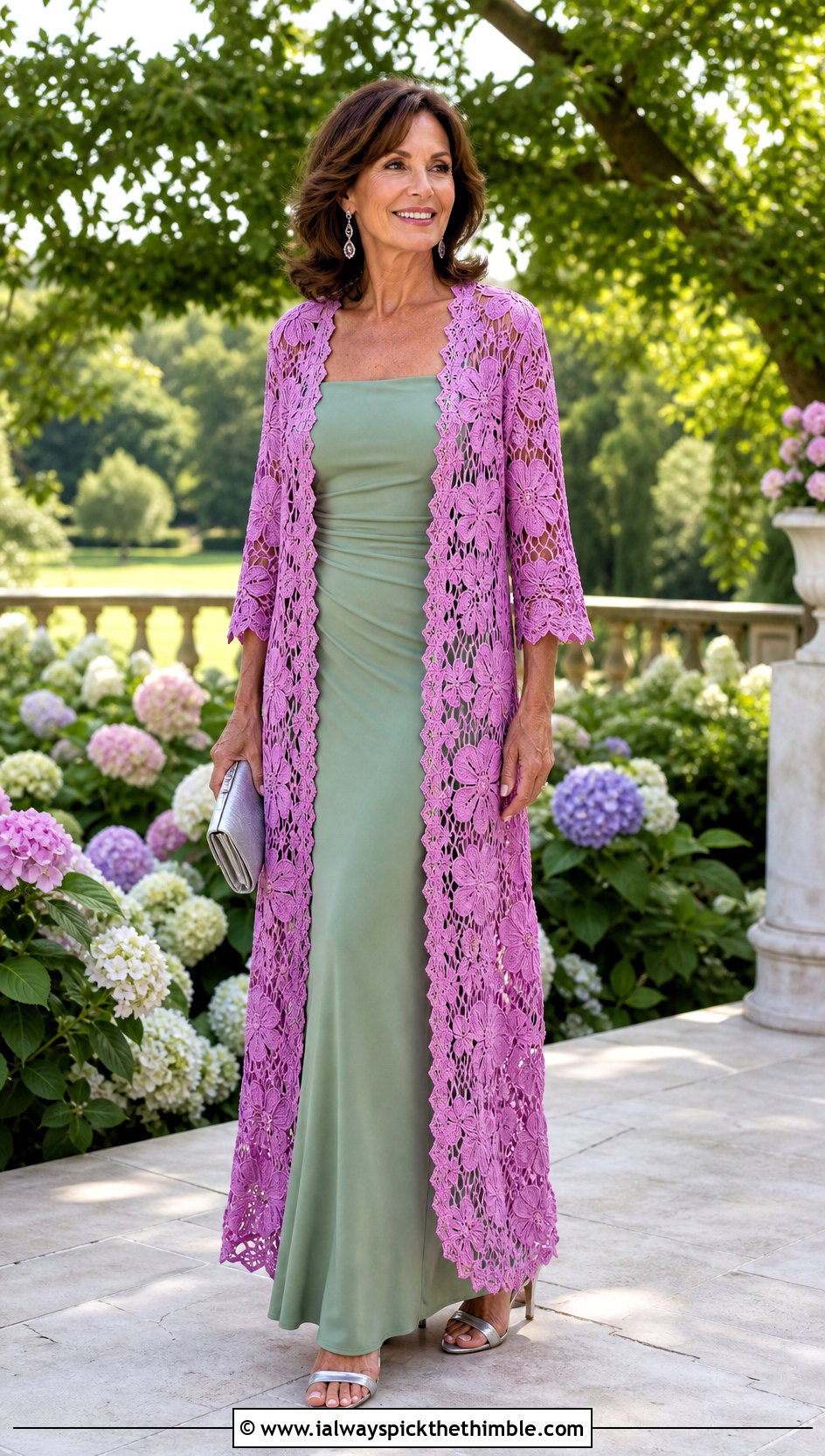 Floral Lace Crochet Robe Coverup With Column Dress - 25 crochet coverups outfit ideas
