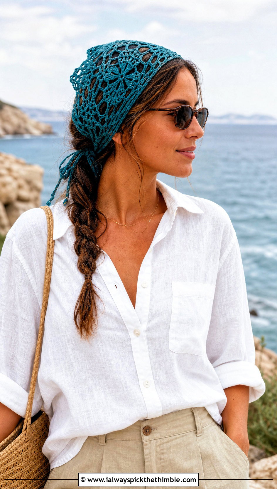 Floral Lace Tie Back Crochet Flower Headband With Linen Shorts - 15 crochet lovely flower headband outfit ideas