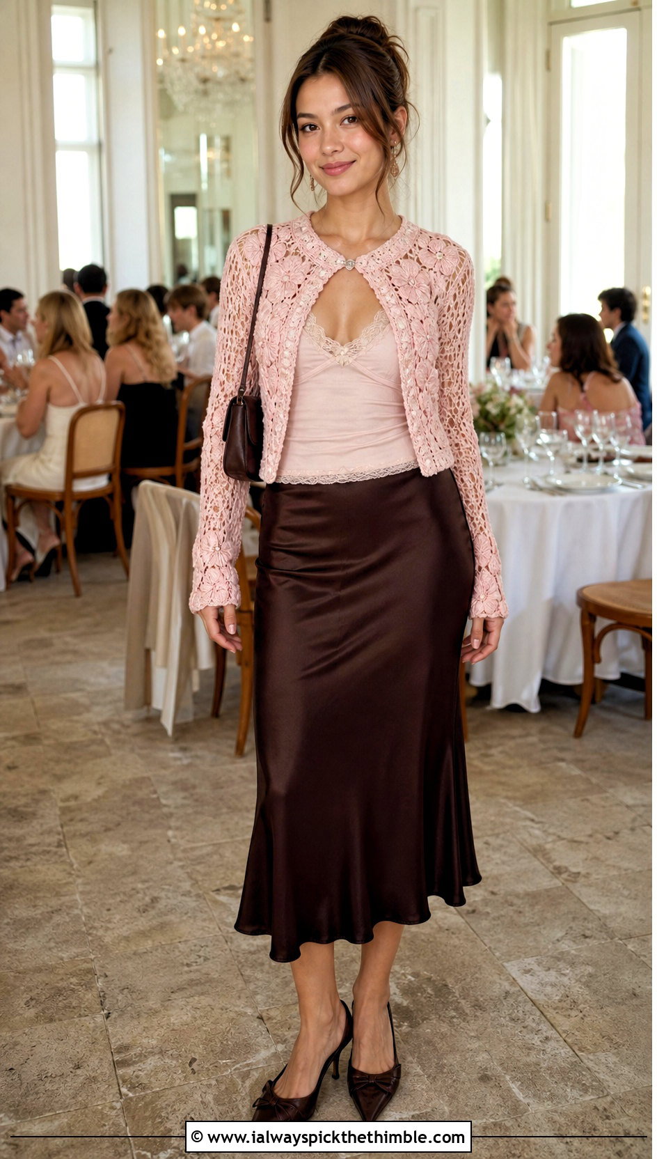 Floral Lace Y2K Crochet Bolero With Satin Midi Skirt - 15 Y2K Crochet Shrug outfit ideas
