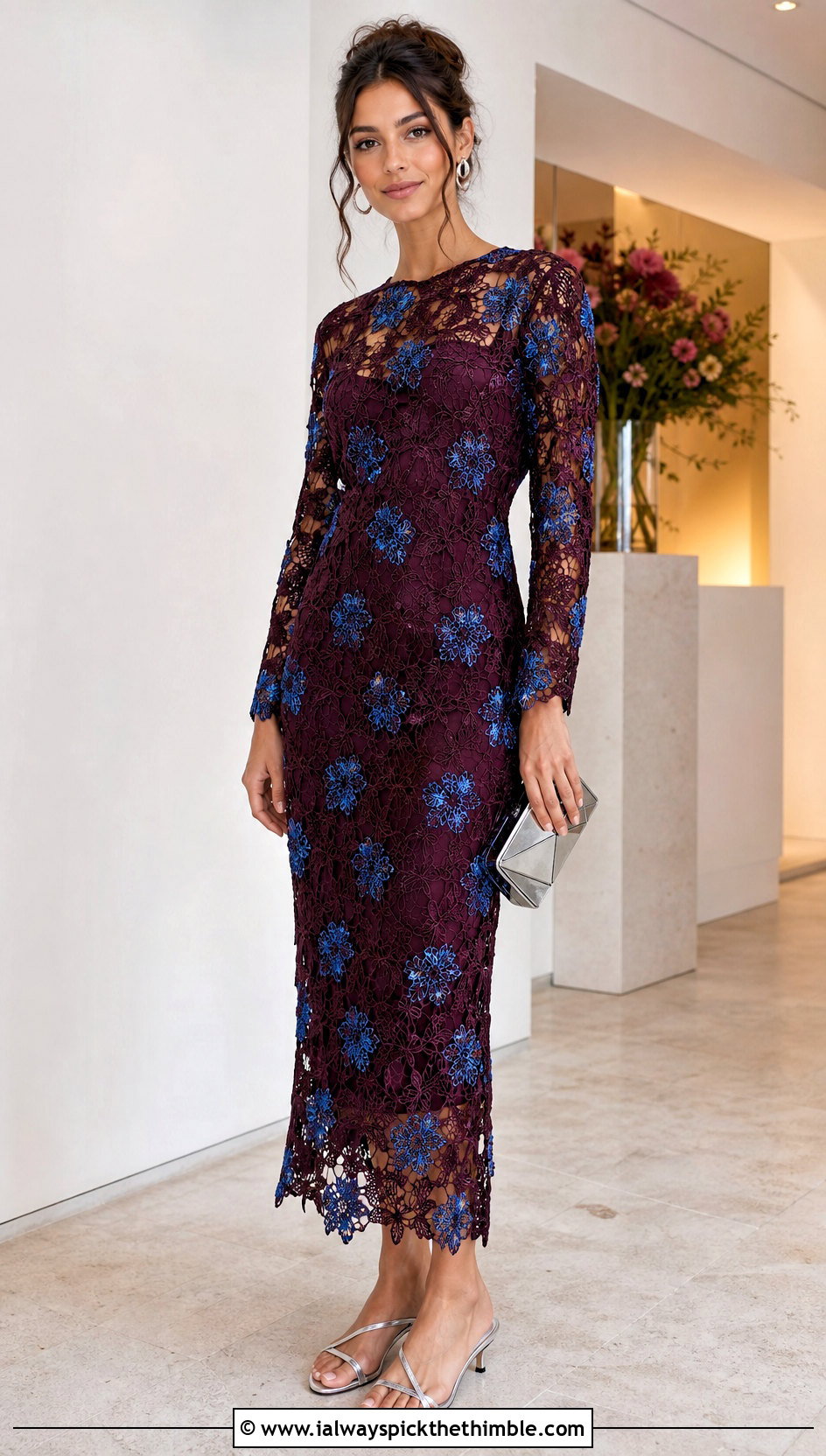 Floral Mesh Crochet Midi Dress With Satin Slip - 15 vintage floral crochet dress outfit ideas
