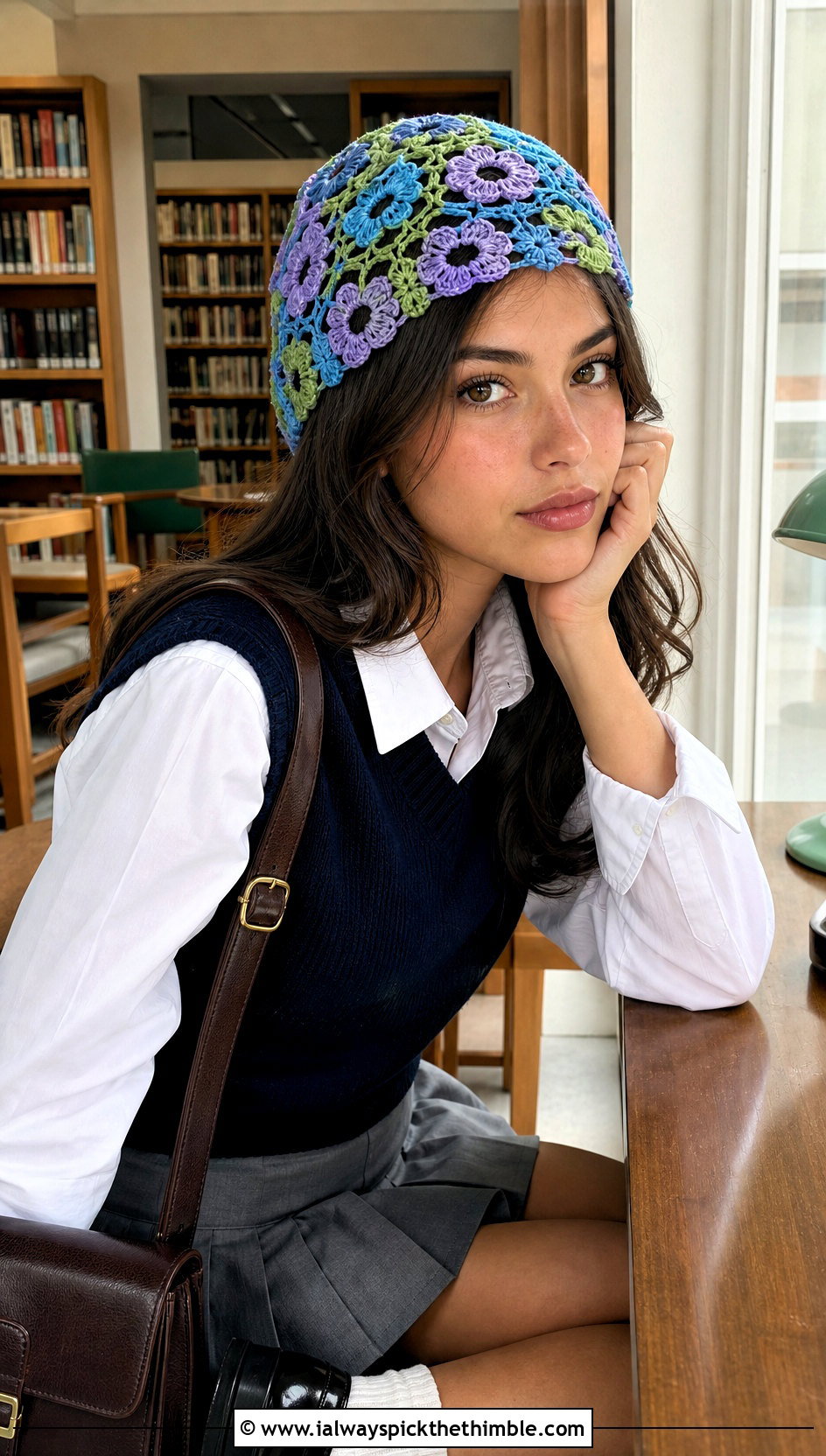 Floral Mesh Skull Cap Crochet Beanie With Pleated Skirt - 20 crochet mesh beanie outfit ideas