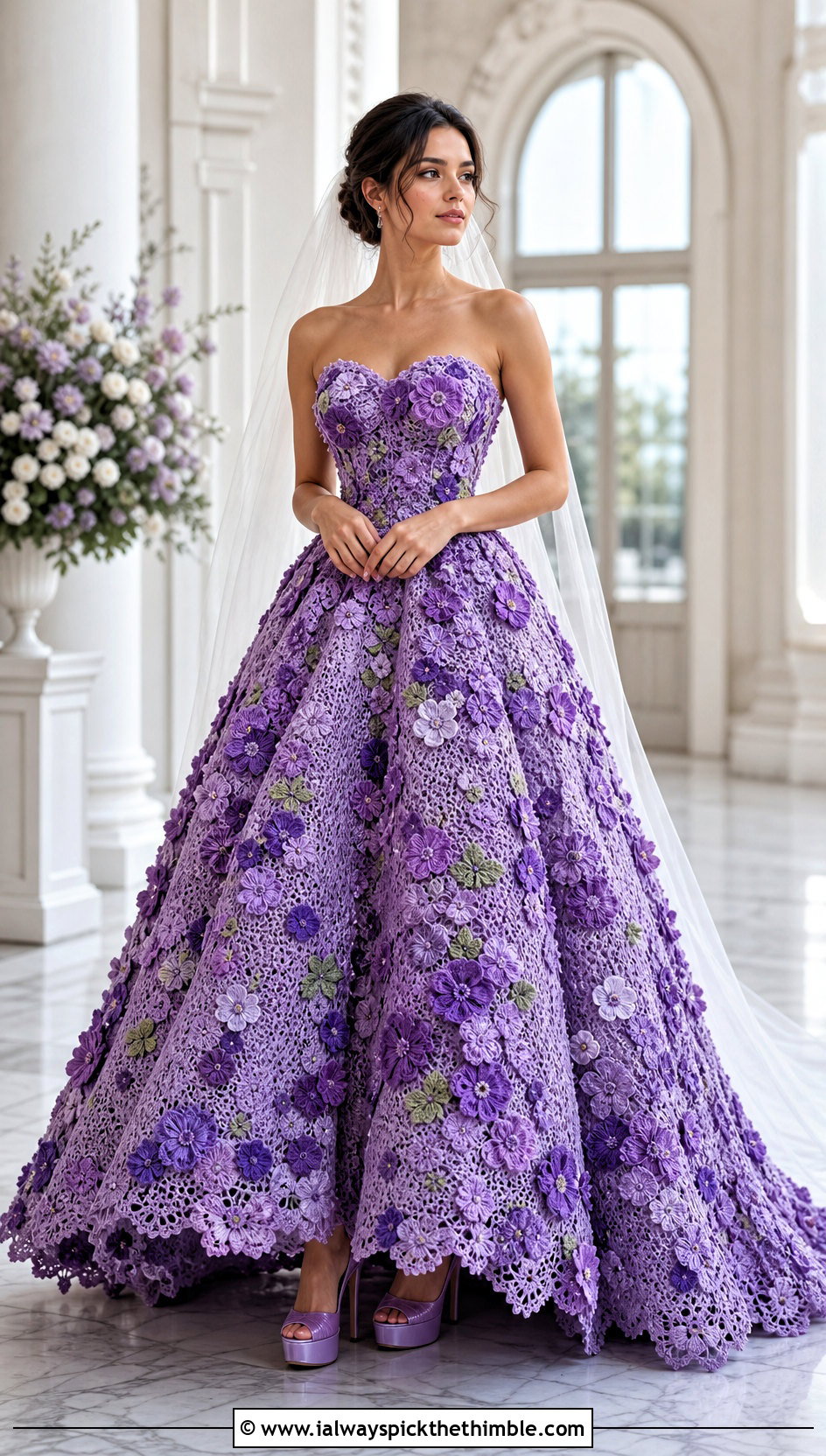 Floral Motif Ball Gown Hand Crochet Wedding Dress With Satin Pumps - 15 Hand Crochet Wedding Dress outfit ideas