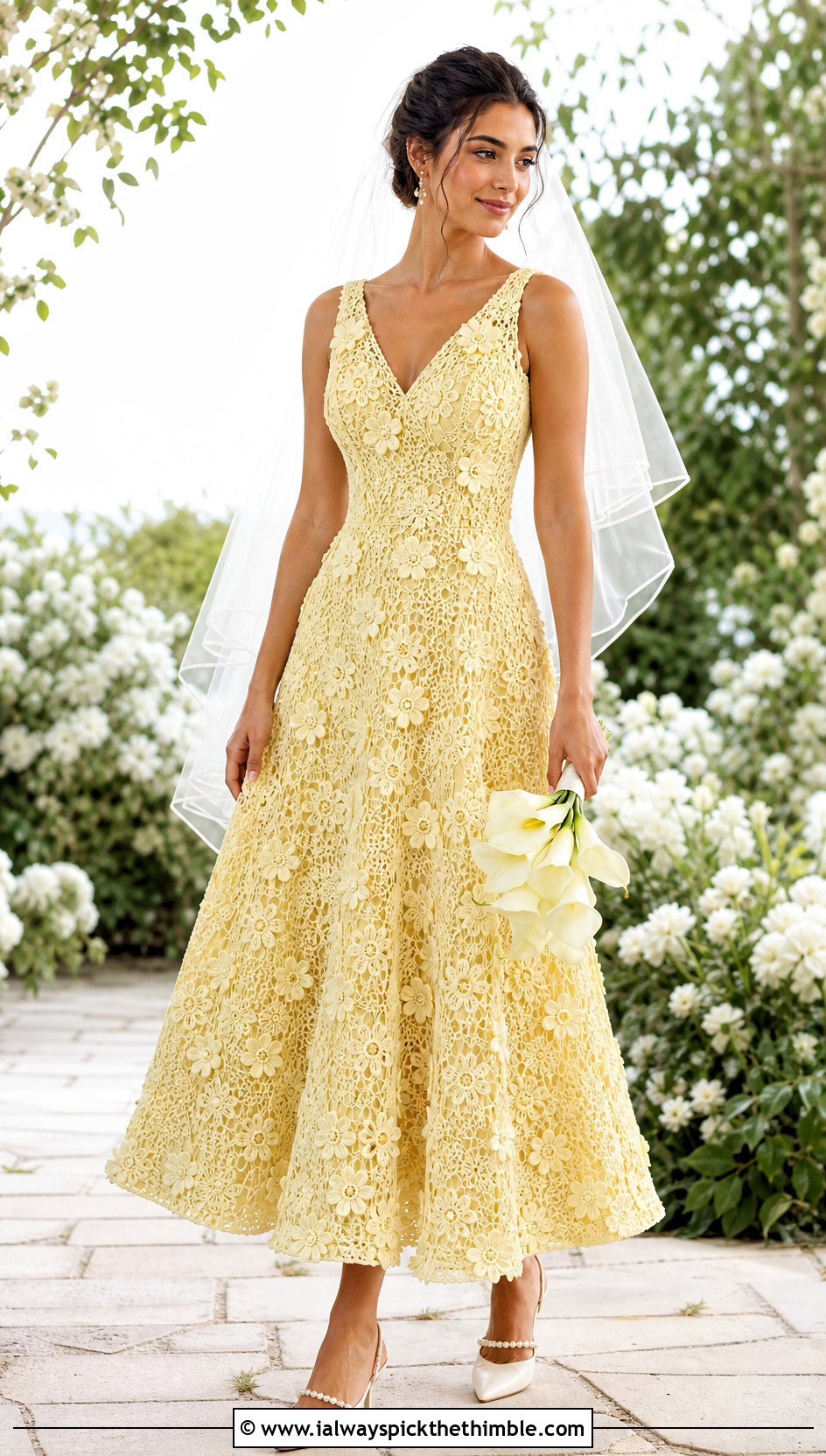 Floral Motif Crochet A Line Wedding Dress - 20 Handmade Crochet Wedding Dress outfit ideas