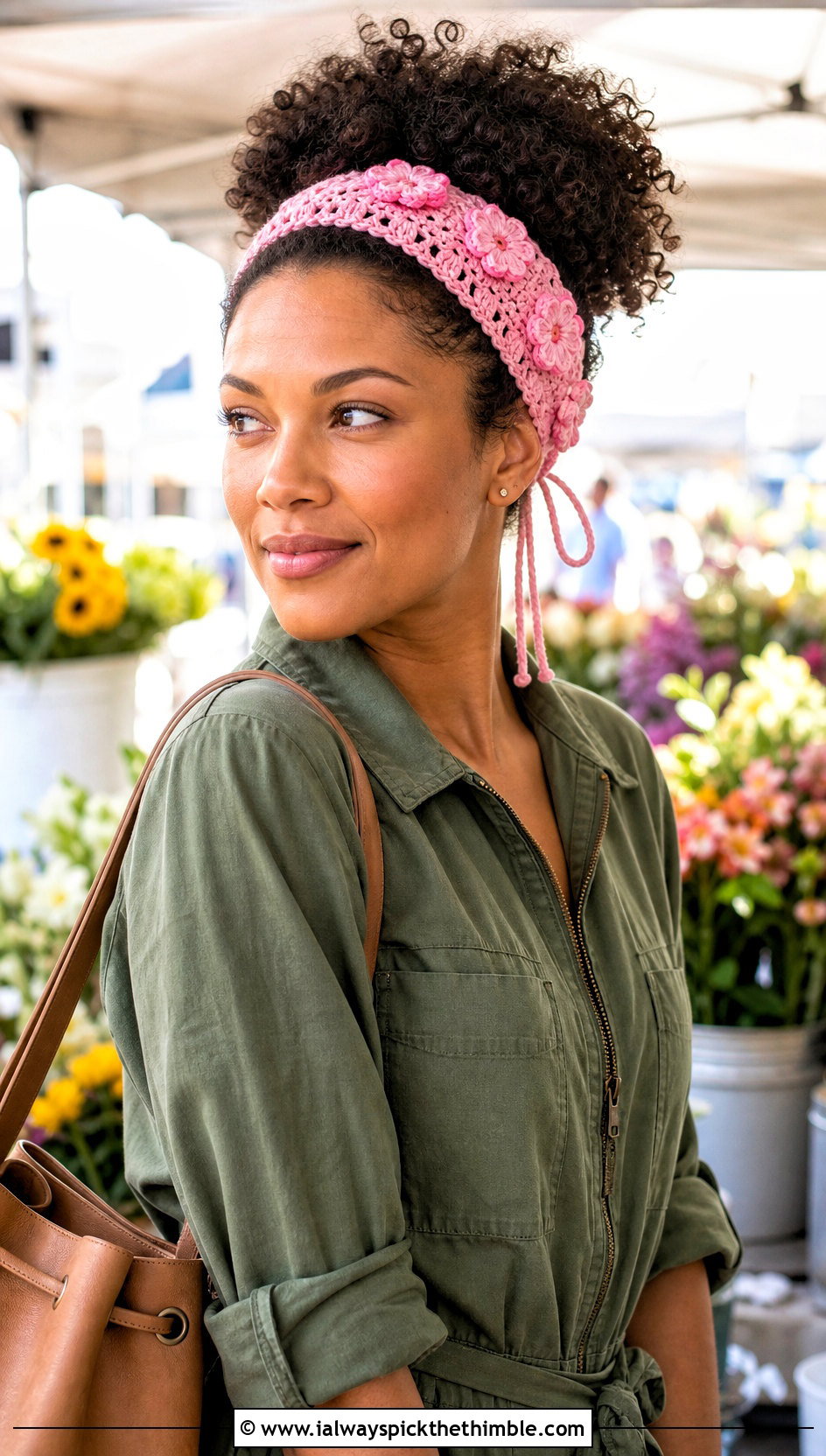 Floral Motif Crochet Adjustable Headband With Utility Jumpsuit - 20 Crochet Adjustable Headband outfit ideas