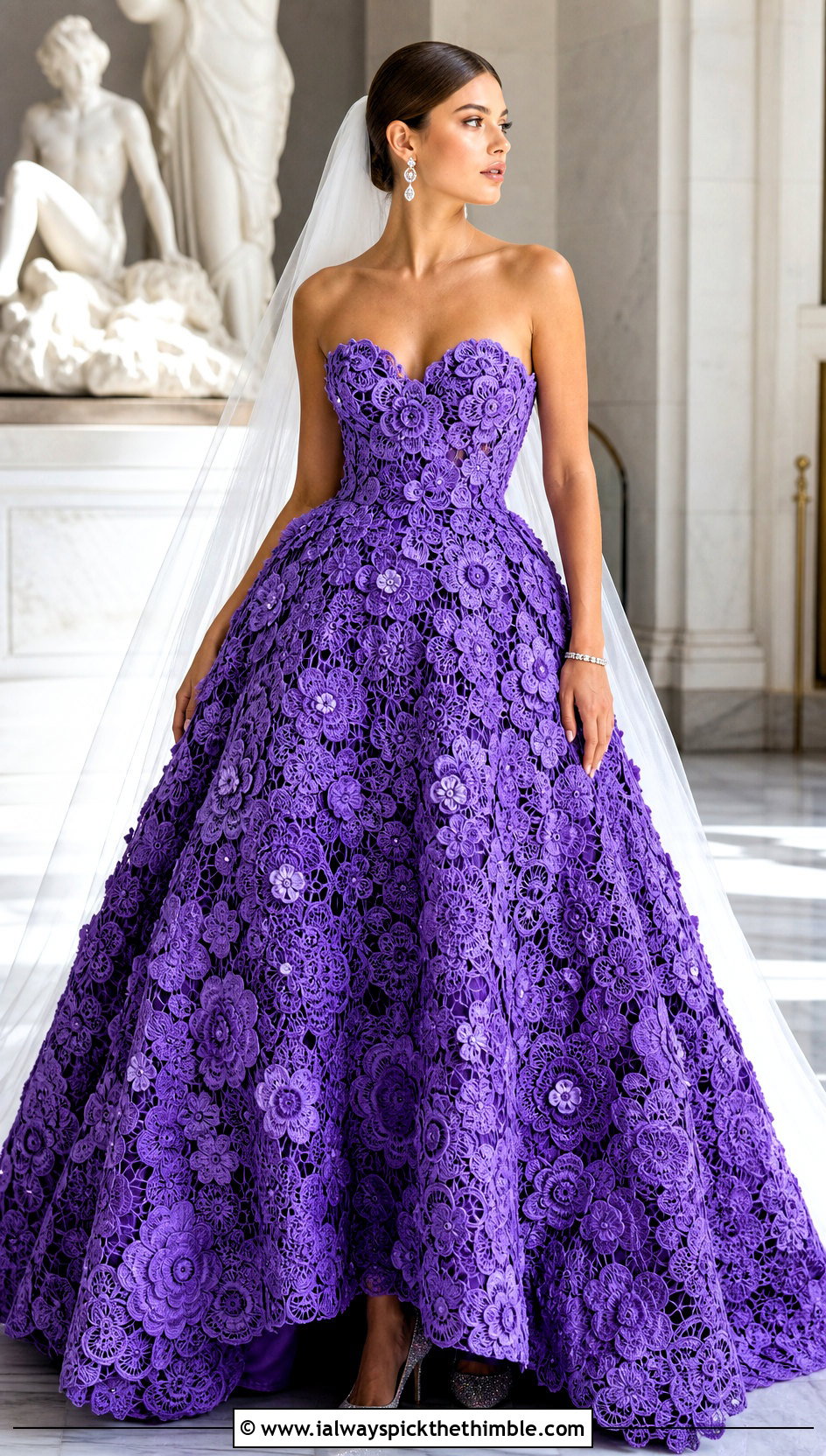 Floral Motif Crochet Ball Gown - 15 crochet wedding dress inspiration outfit ideas
