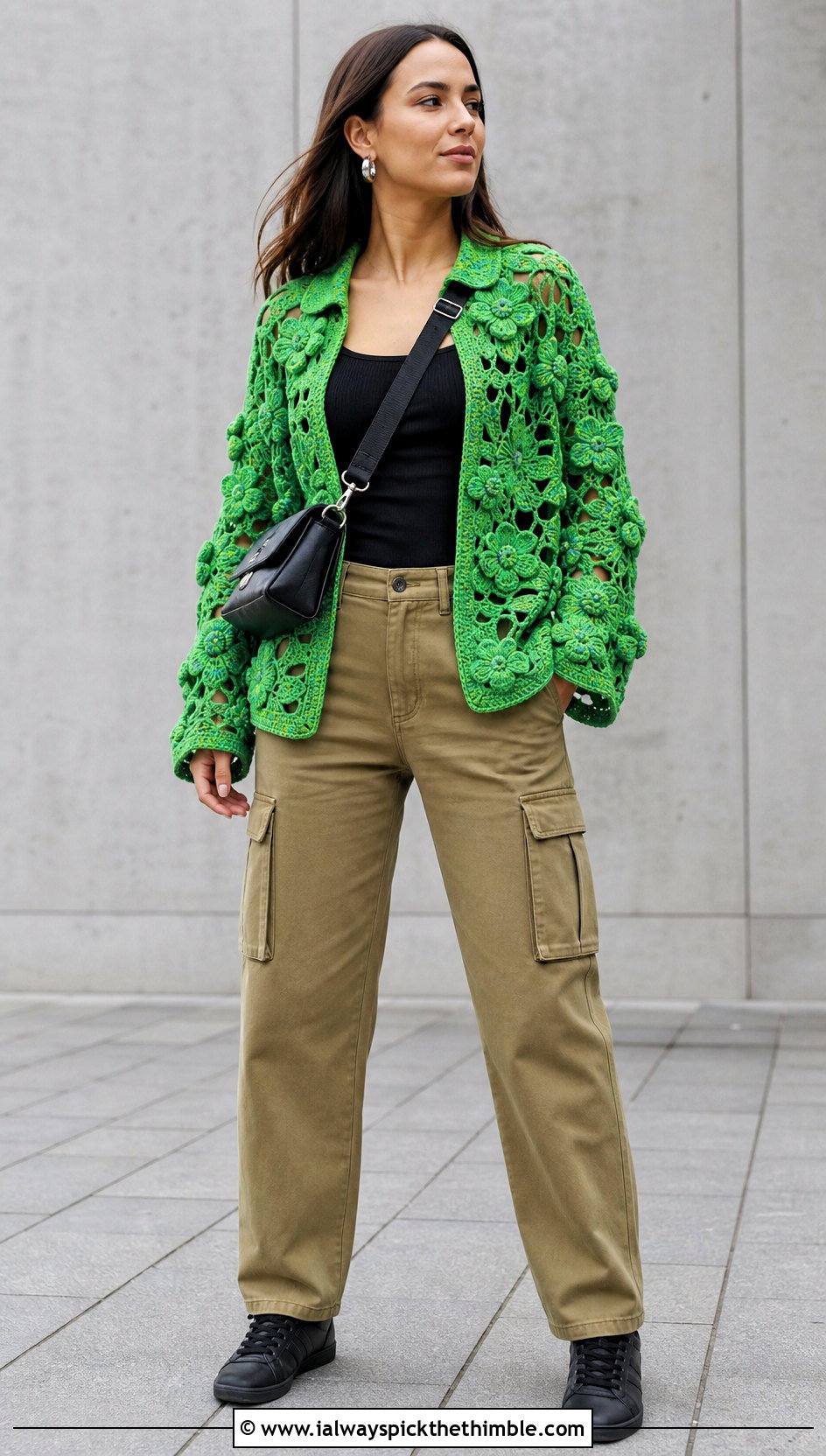 Floral Motif Crochet Bed Jacket With Utility Pants - 20 Crochet Bed Jackets outfit ideas