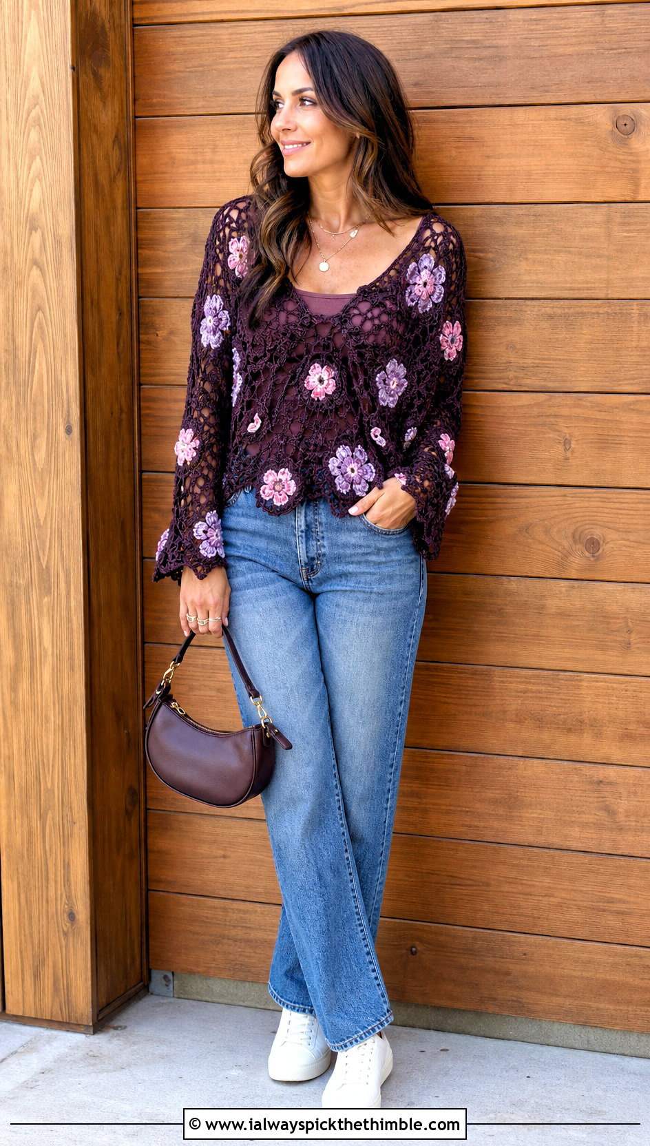 Floral Motif Crochet Lace Top With Straight Leg Jeans - 15 crochet lace top on wooden background outfit ideas