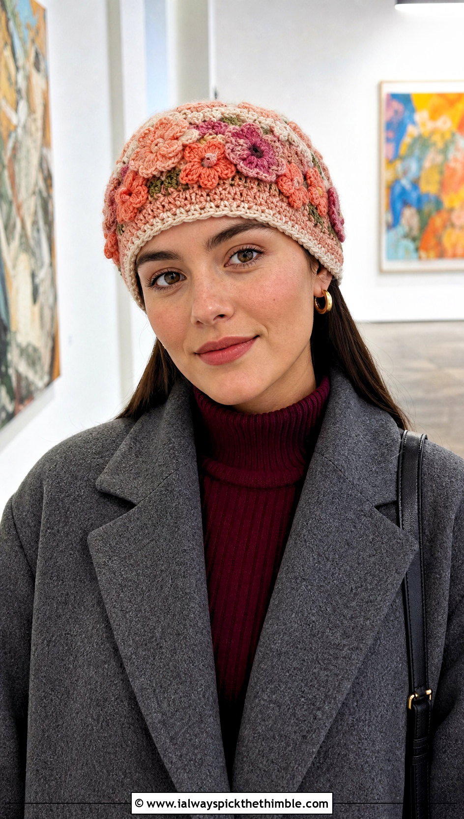 Floral Motif Mandala Crochet Beanie With Slip Skirt - 20 Mandala Crochet Beanie outfit ideas