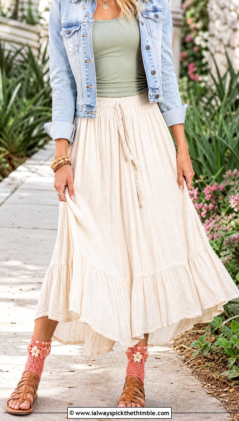 Floral Toeless Crochet Socks With A Maxi Skirt - 20 Toeless Crochet Socks outfit ideas
