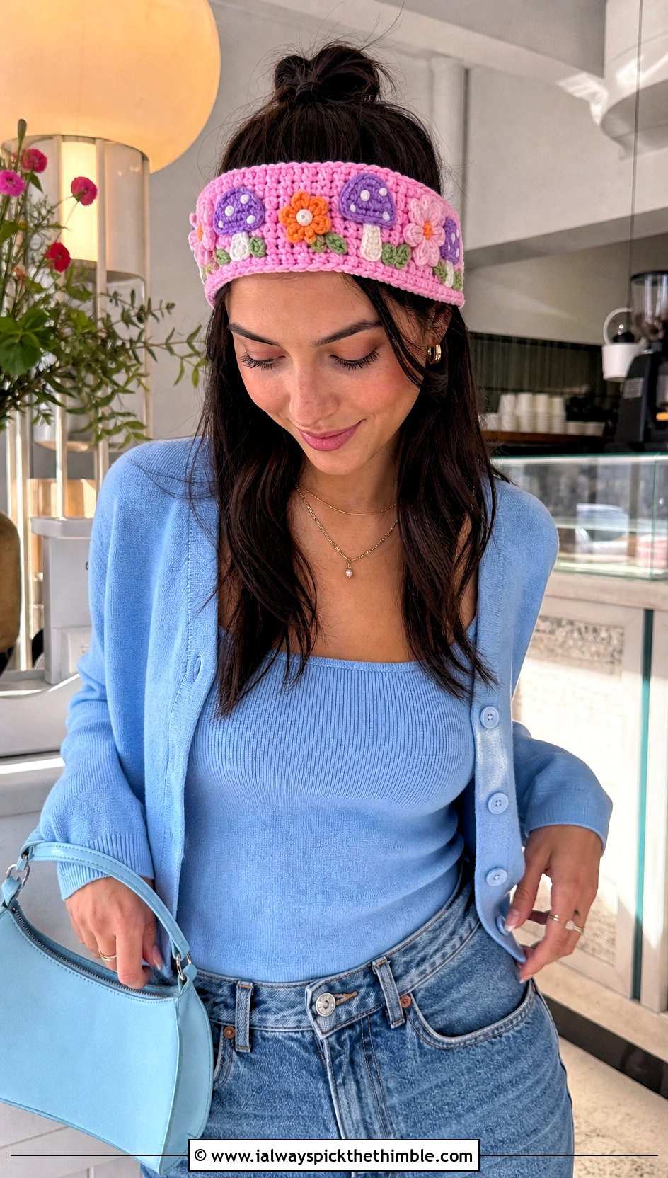 Flower And Mushroom Crochet Headband With Cardigan Set - 20 mushroom crochet headband outfit ideas
