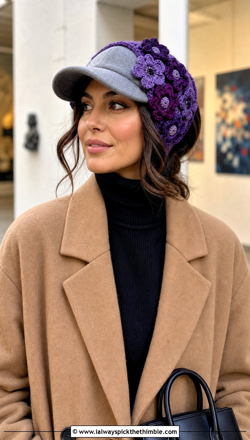 Flower Applique Baseball Hat Ear Warmer With Wool Coat - 20 Crochet Baseball Hat Ear Warmer outfit ideas
