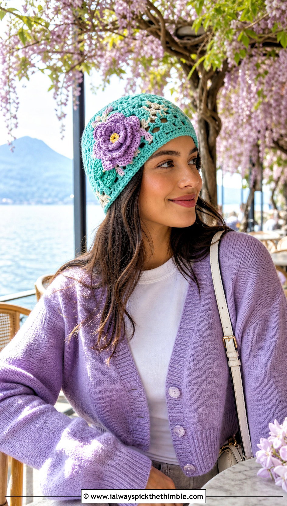 Flower Applique Crochet Beanie With Cardigan - 20 lakeside crochet beanie outfit ideas