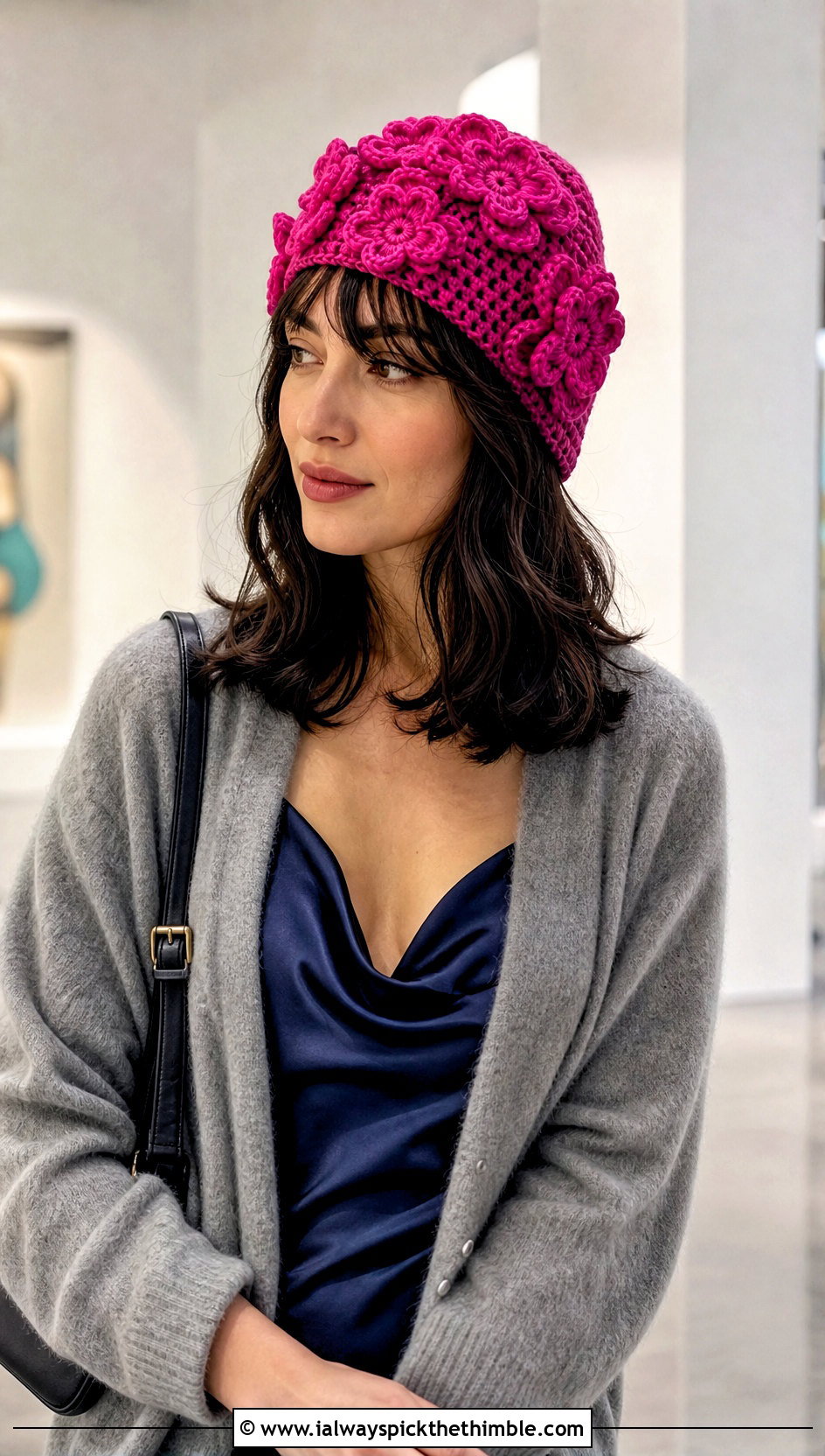 Flower Applique Crochet Beanie With Slip Dress And Cardigan - 15 Crochet Beanie All Sizes outfit ideas