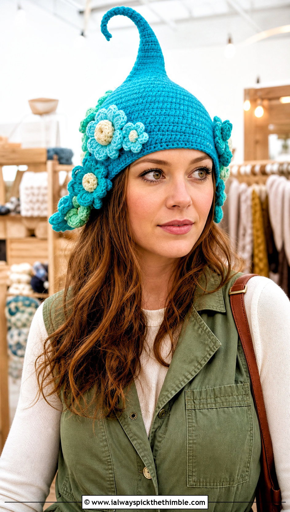 Flower Applique Crochet Cindy Lou Who Hat With Utility Dress - 20 Crochet Cindy Lou Who Hat outfit ideas