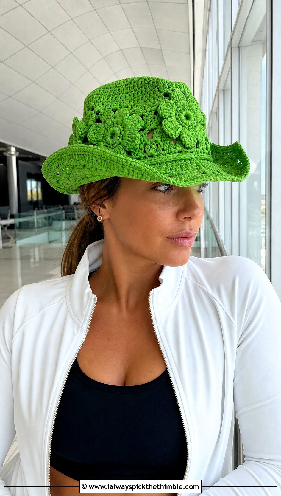 Flower Applique Crochet Cowboy Hat With Track Pants - 25 crochet cowboy hat outfit ideas
