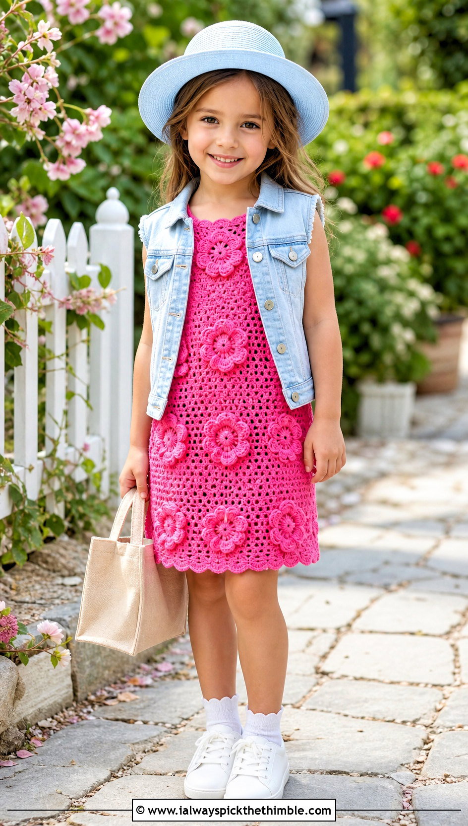 Flower Applique Crochet Dress With Denim Vest - 15 5T Crochet Dress outfit ideas