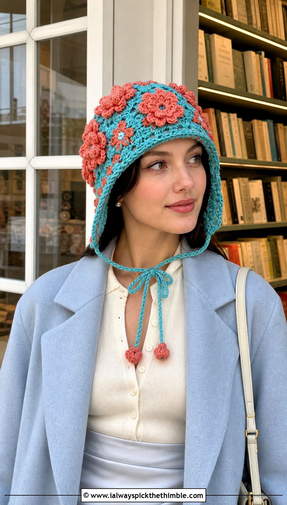 Flower Applique Crochet Earflap Hat With Slip Skirt - 15 Crochet Hat With Earflaps outfit ideas