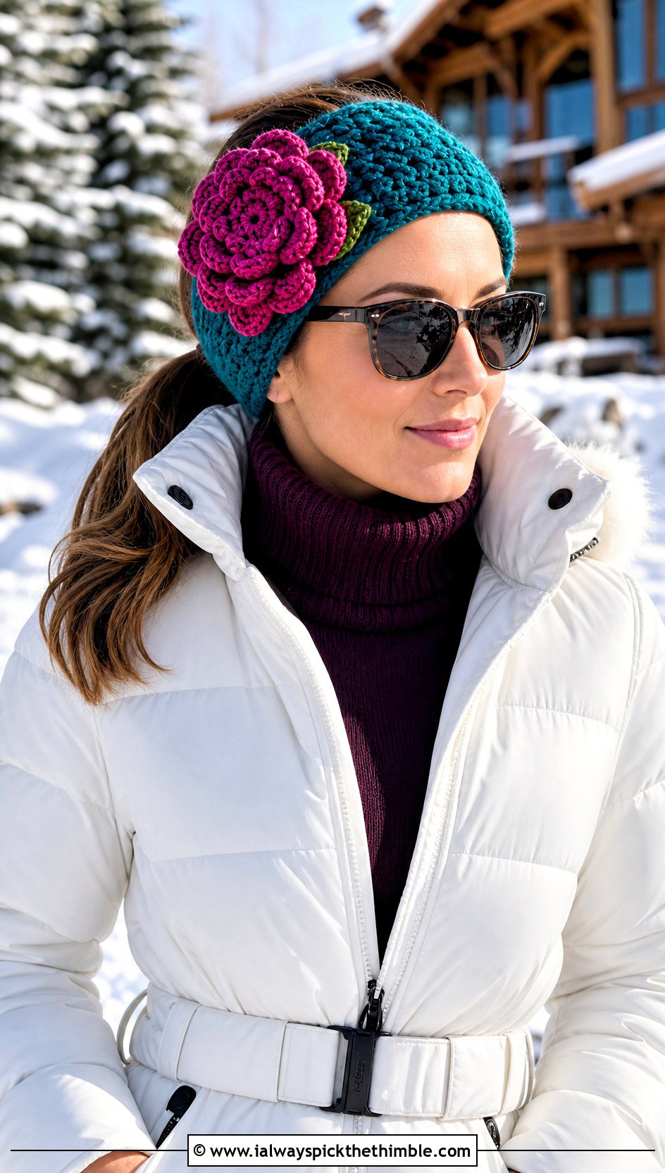 Flower Applique Crochet Headband With Apres Ski Outfit - 25 crochet winter headband outfit ideas