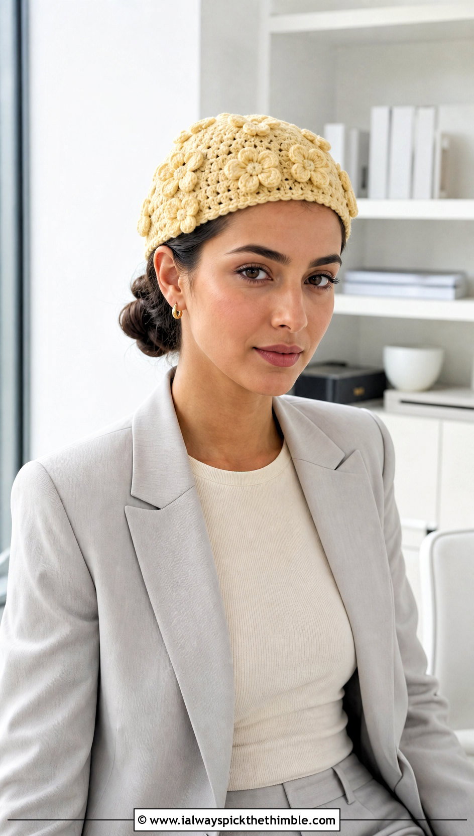 Flower Applique Crochet Tiny Cap With Trouser Suit - 25 crochet tiny hat outfit ideas