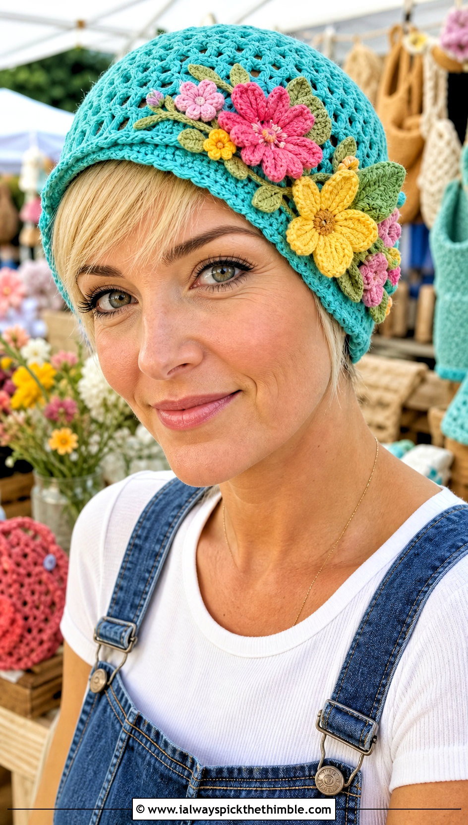 Flower Applique Pixie Hat With Overalls And Mary Janes - 20 crochet pixie hat outfit ideas